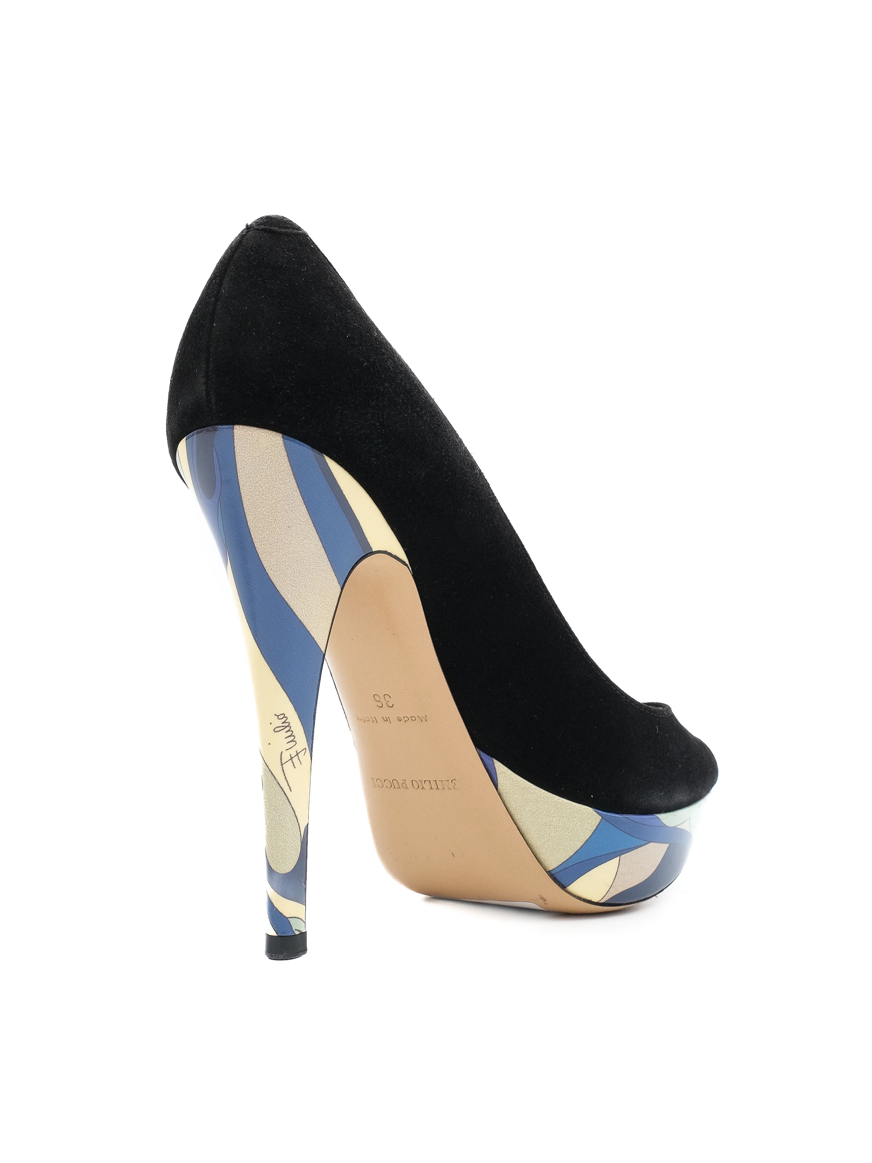 Emilio Pucci Black Genuine Suede High-Heeled Shoes Size 36
