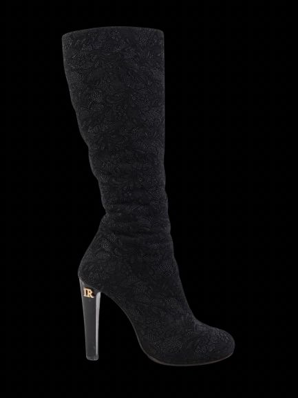Excellent Renzoni Black Leather Knee-High Heels Size 37