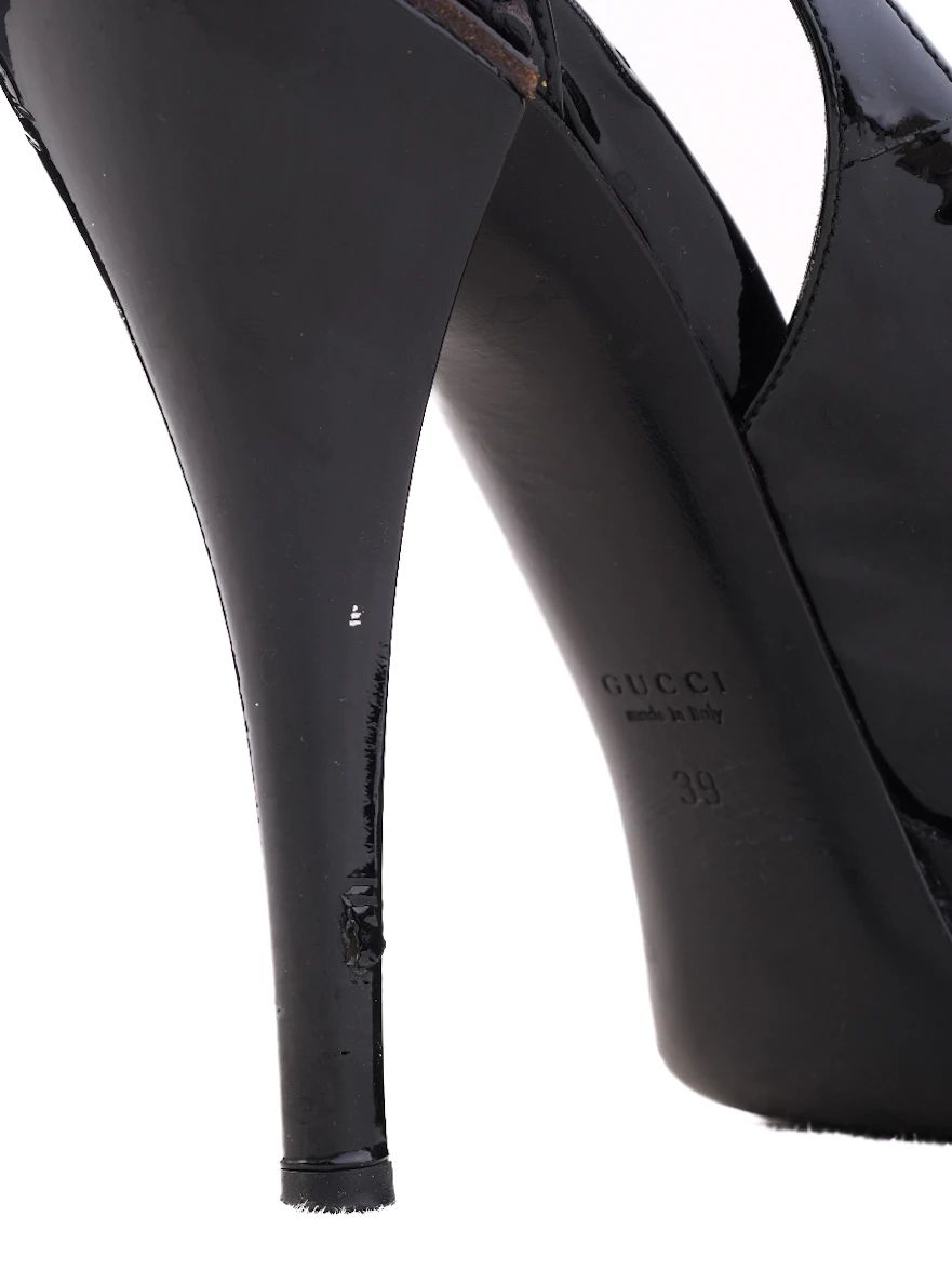 Excellent Gucci Black Leather Stiletto Heels with Ankle Strap