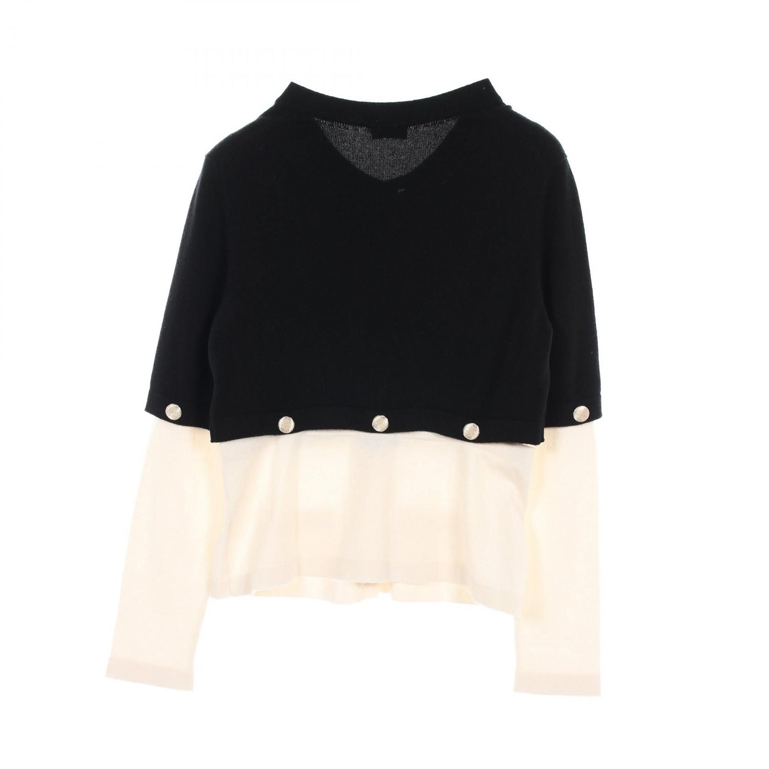 Chanel Black Beige Coco Mark Button Cardigan Cashmere P 72780