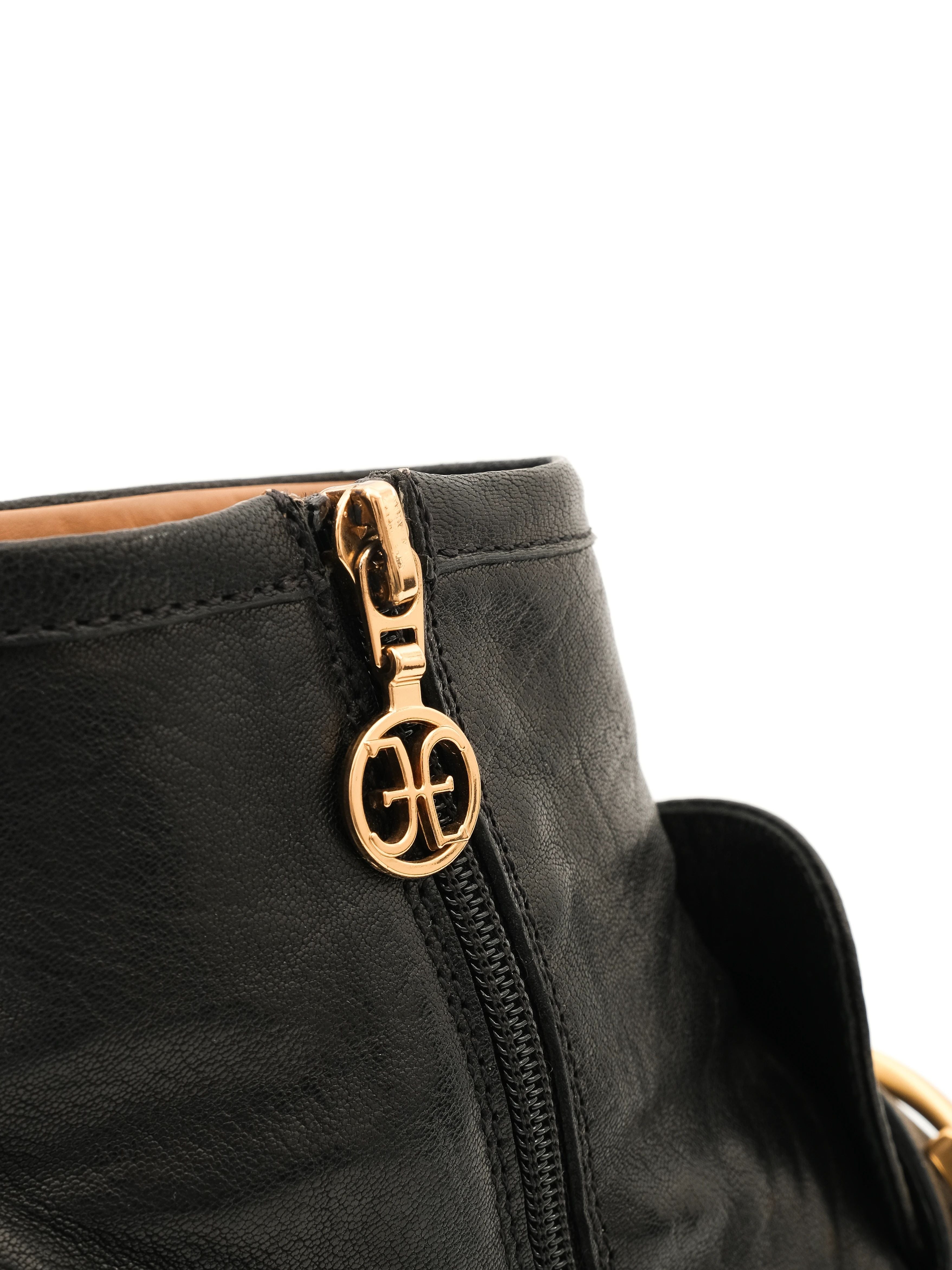 Excellent Fabi Black Leather Ankle Boots with Gold Buckle Size 36