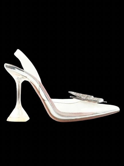 Perfect Amina Muaddi Gray High-Heeled Leather Shoes with Pyramid Embellishment