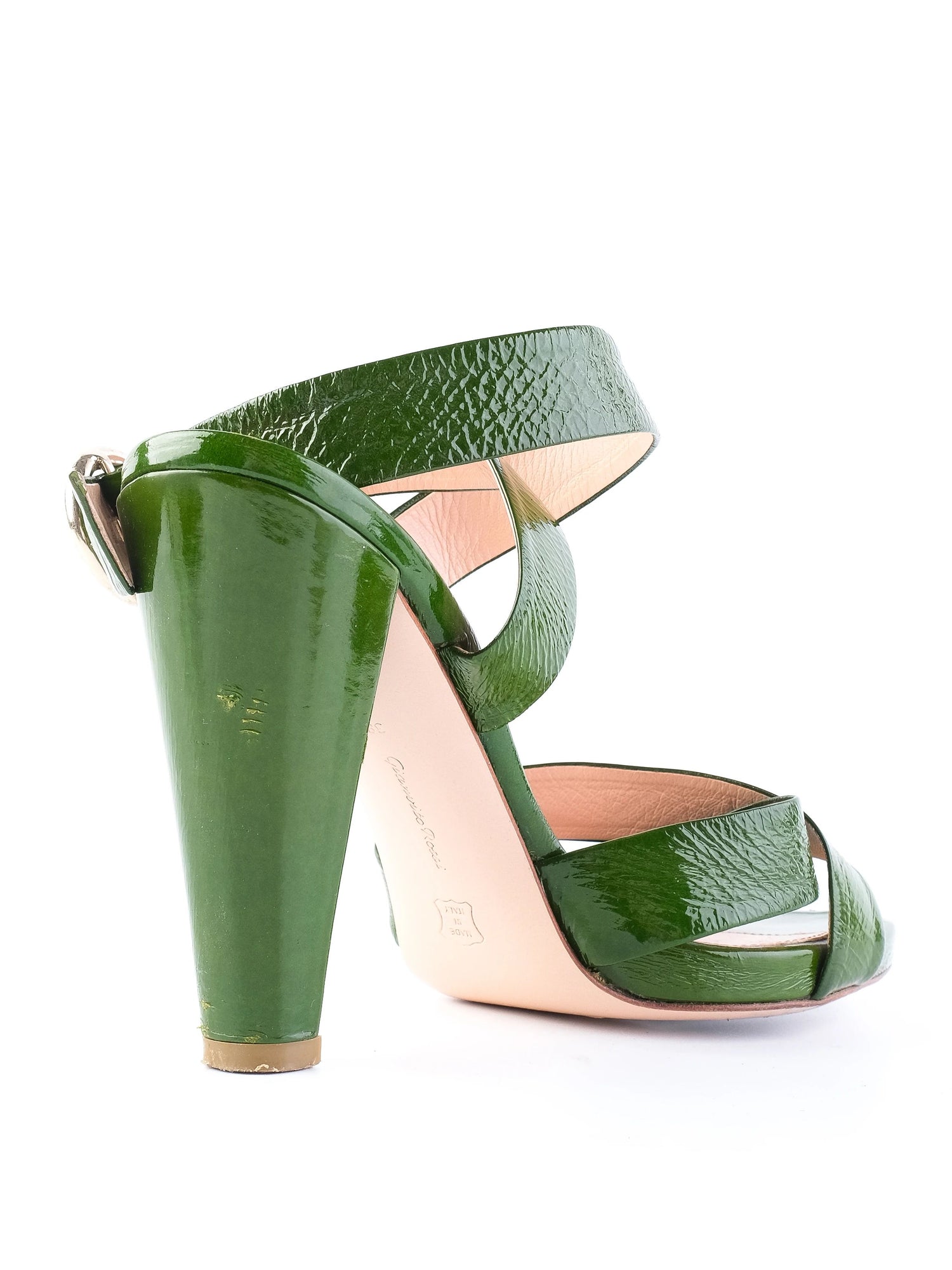 Excellent Sergio Rossi Green Leather High-Heeled Sandals Size 38