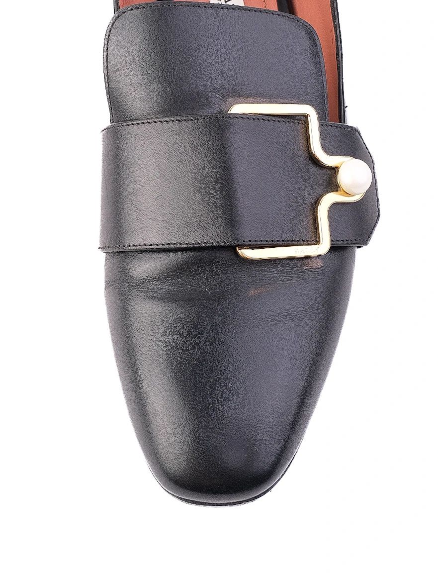 Good Bally Black Leather Loafers with Gold Buckle Size 38.5