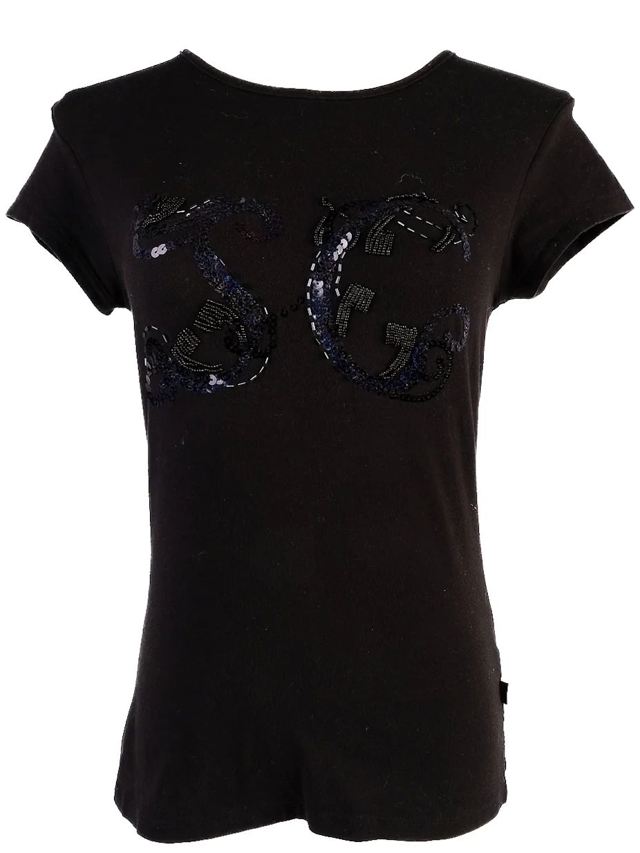 Just Cavalli Black T-Shirt XS with Sequin SG Embellishments