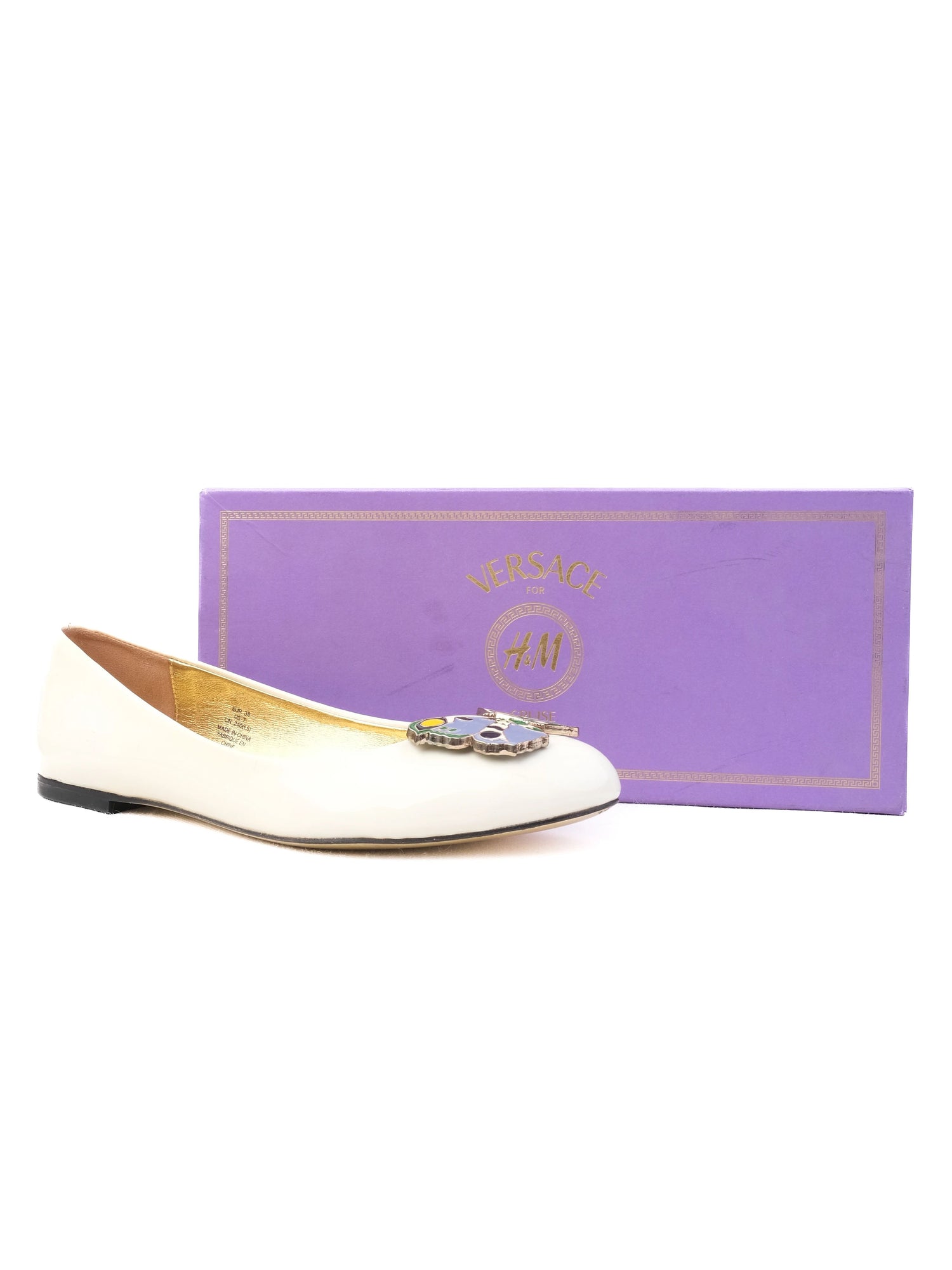 Excellent Versace for H&M White Leather Ballet Flats Size 38
