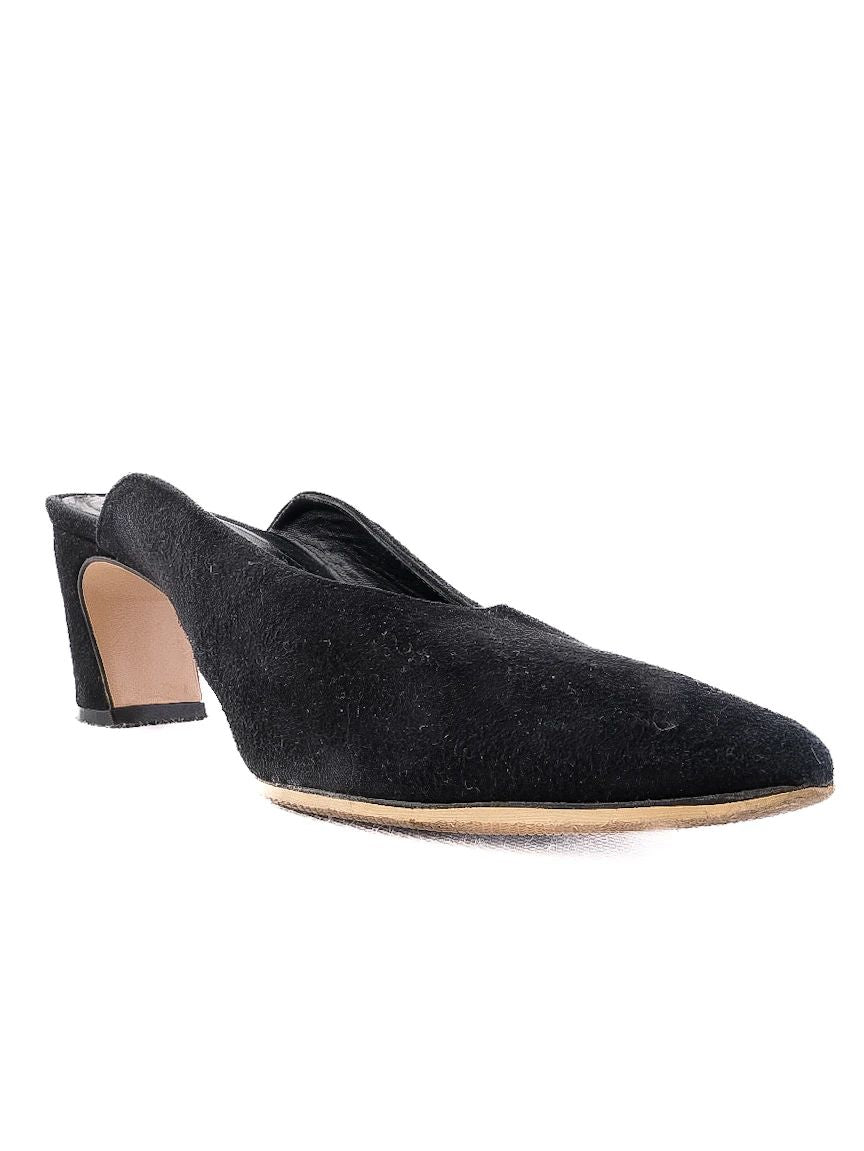 Excellent Uterque Black High-Heeled Mules Size 36 Genuine Suede