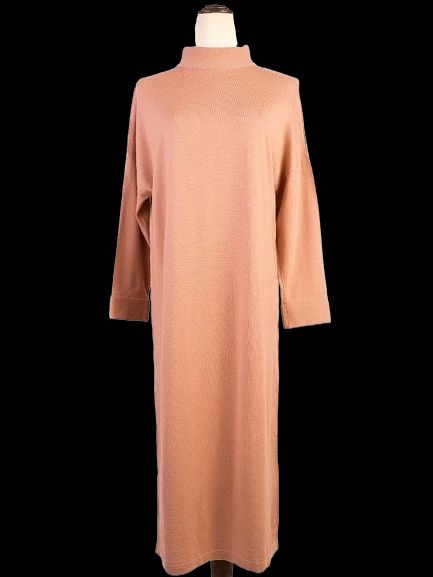 Excellent Pink Wool Dress M High Neckline Long Sleeves Women