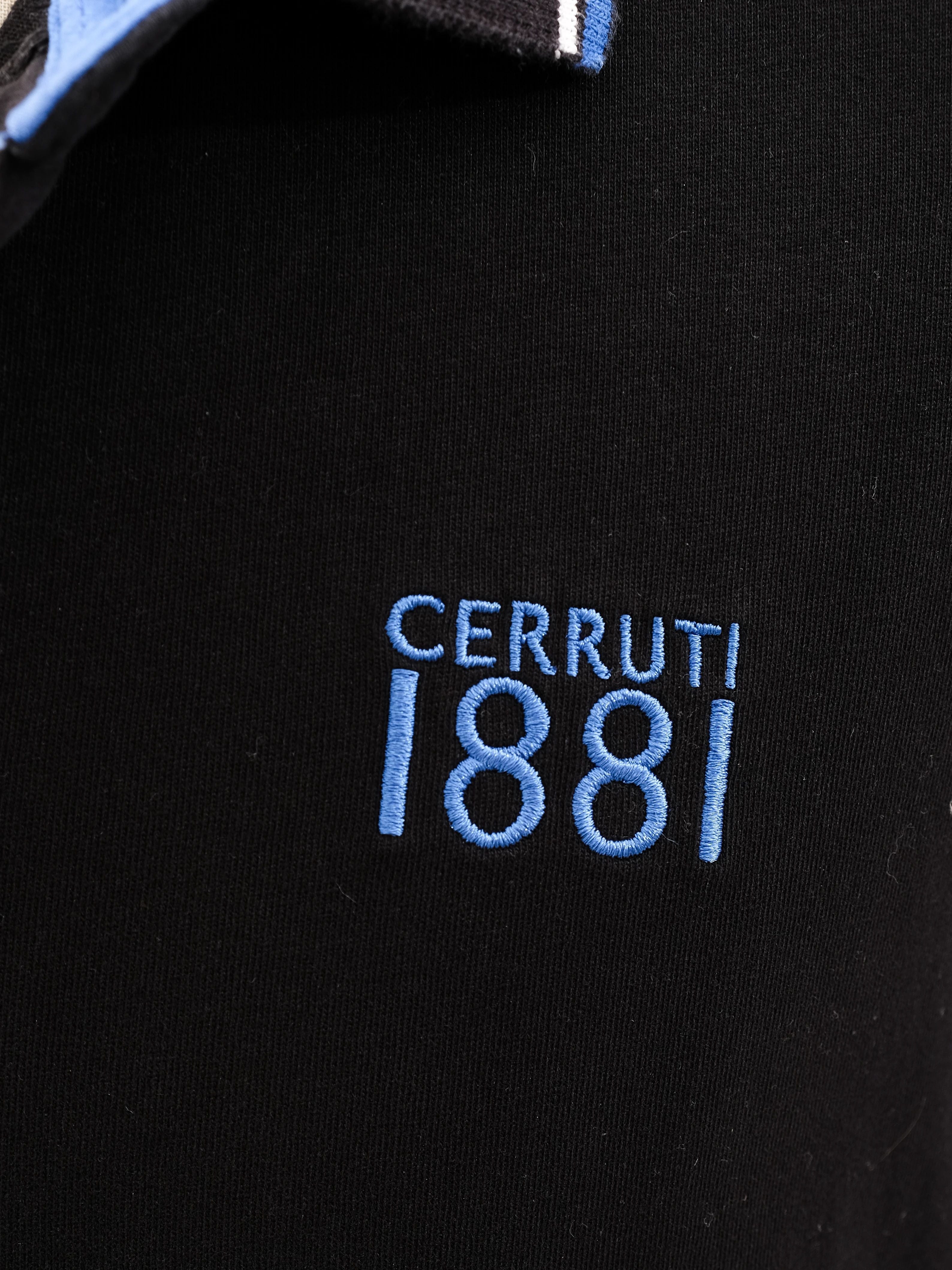 Excellent Cerruti 1881 Black Short Sleeve Polo Shirt with Blue Accents