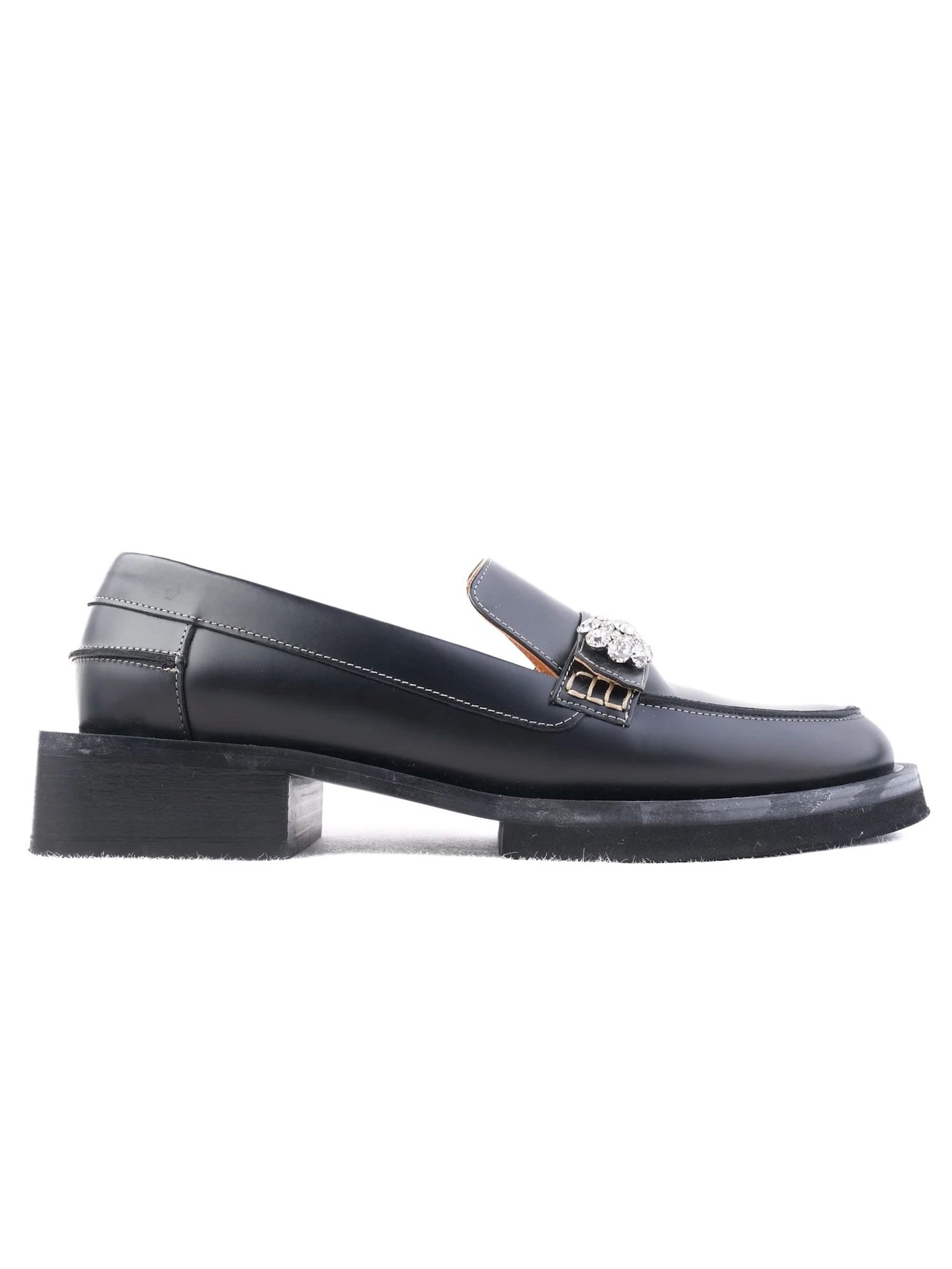 NEW Ganni Black Leather Loafers with Metal Detail Size N/A