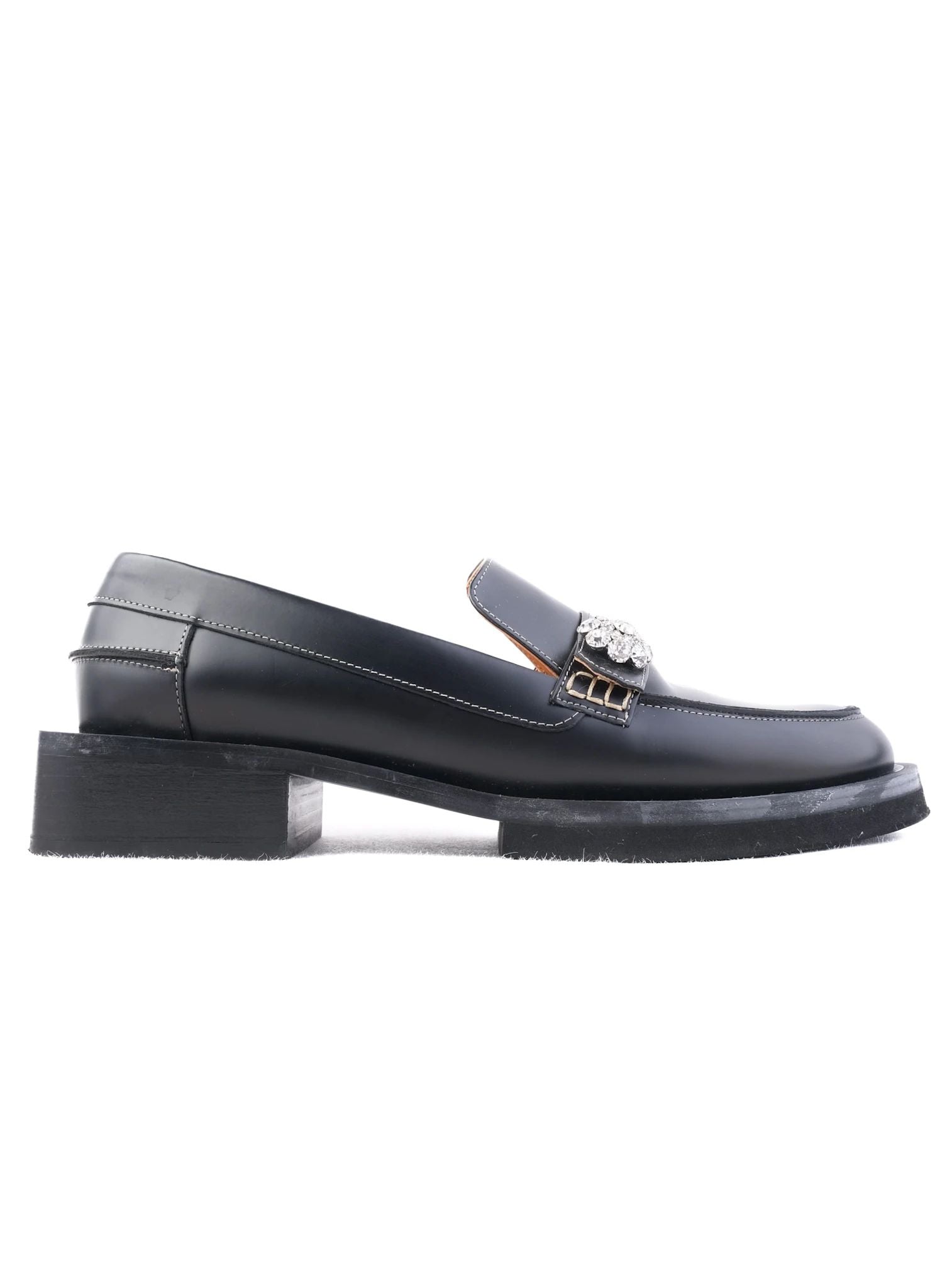NEW Ganni Black Leather Loafers with Metal Detail Size N/A