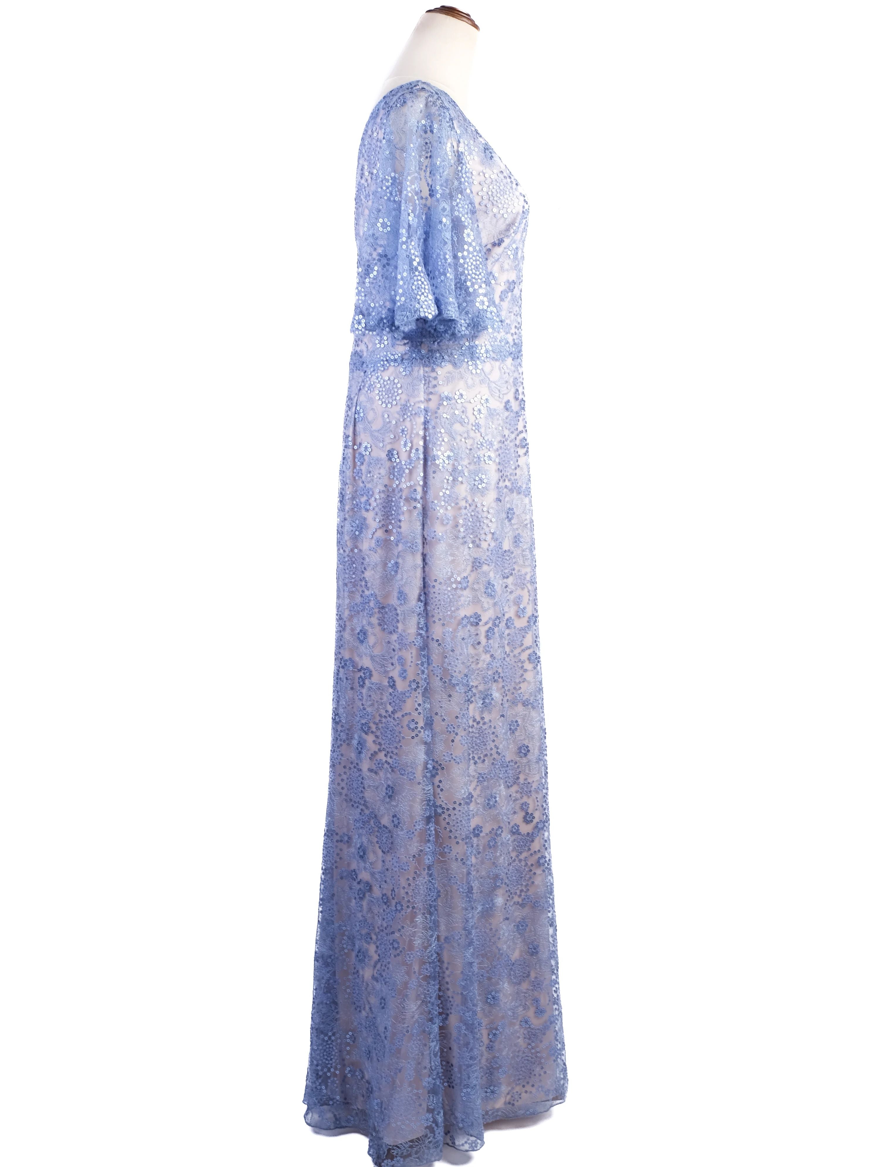 NEW Tadashi Light Blue Lace Gown Floral Patterns Size L