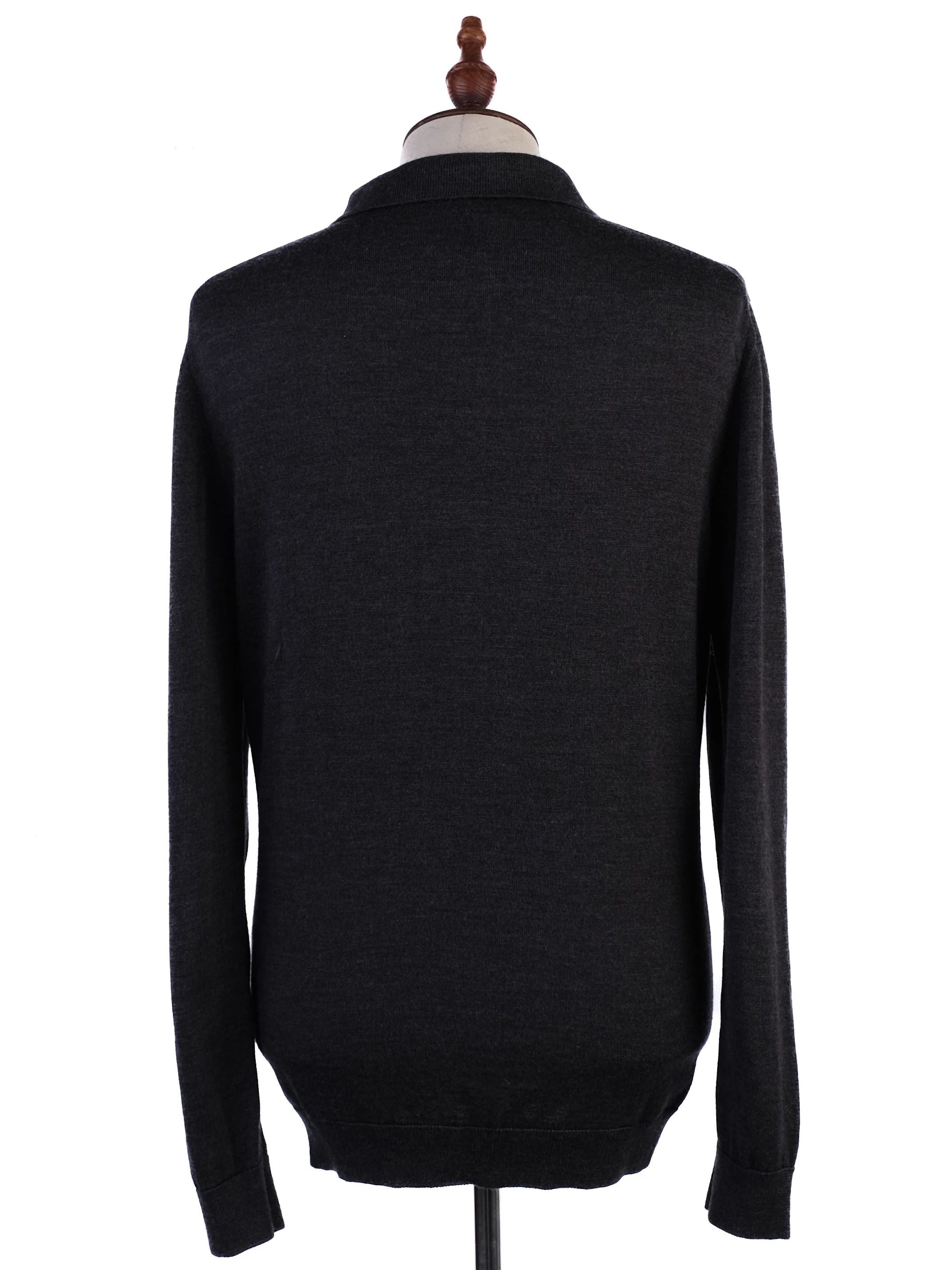 Excellent Cenere Gray Wool Long-Sleeved Polo Shirt Size L for Men