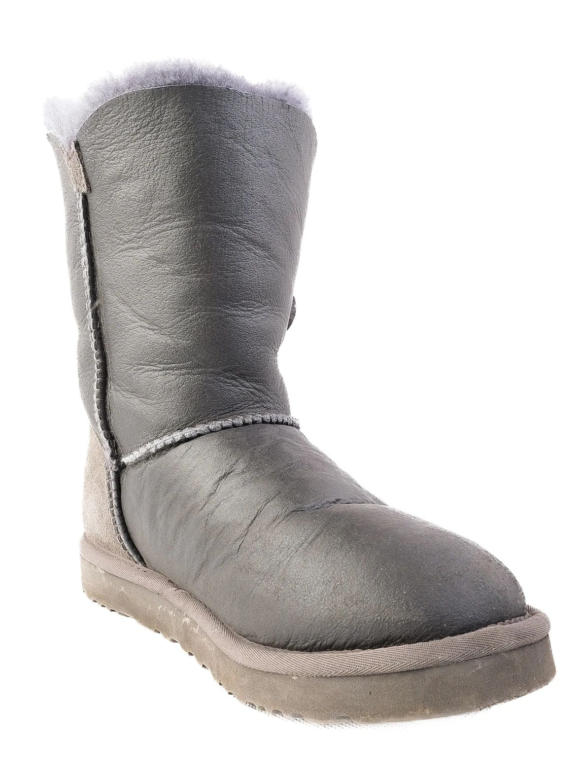 Excellent UGG Gray Leather Boots with Fuzzy Lining Size 37
