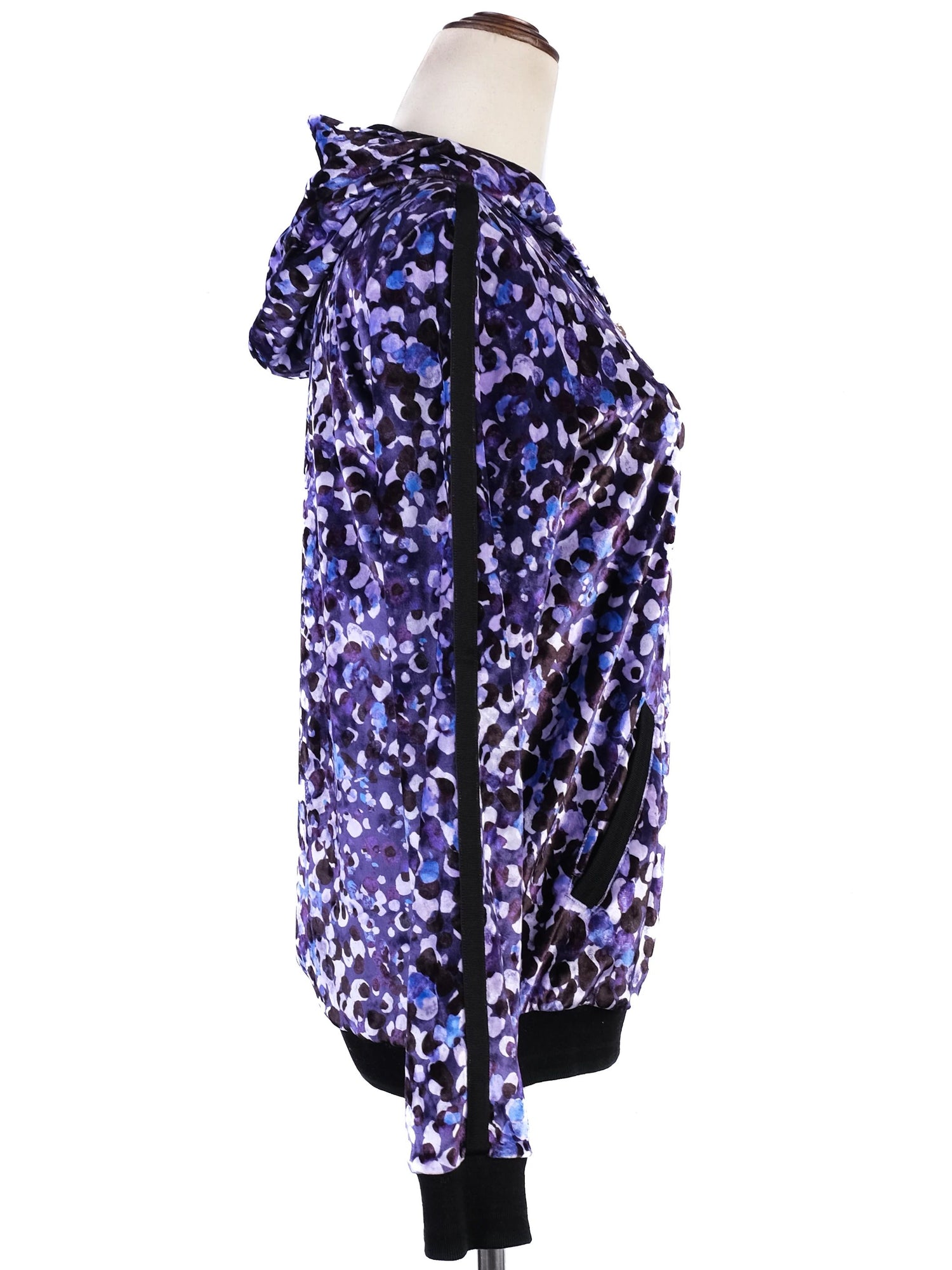 Excellent Roberto Cavalli Hooded Jacket Purple Black Size M