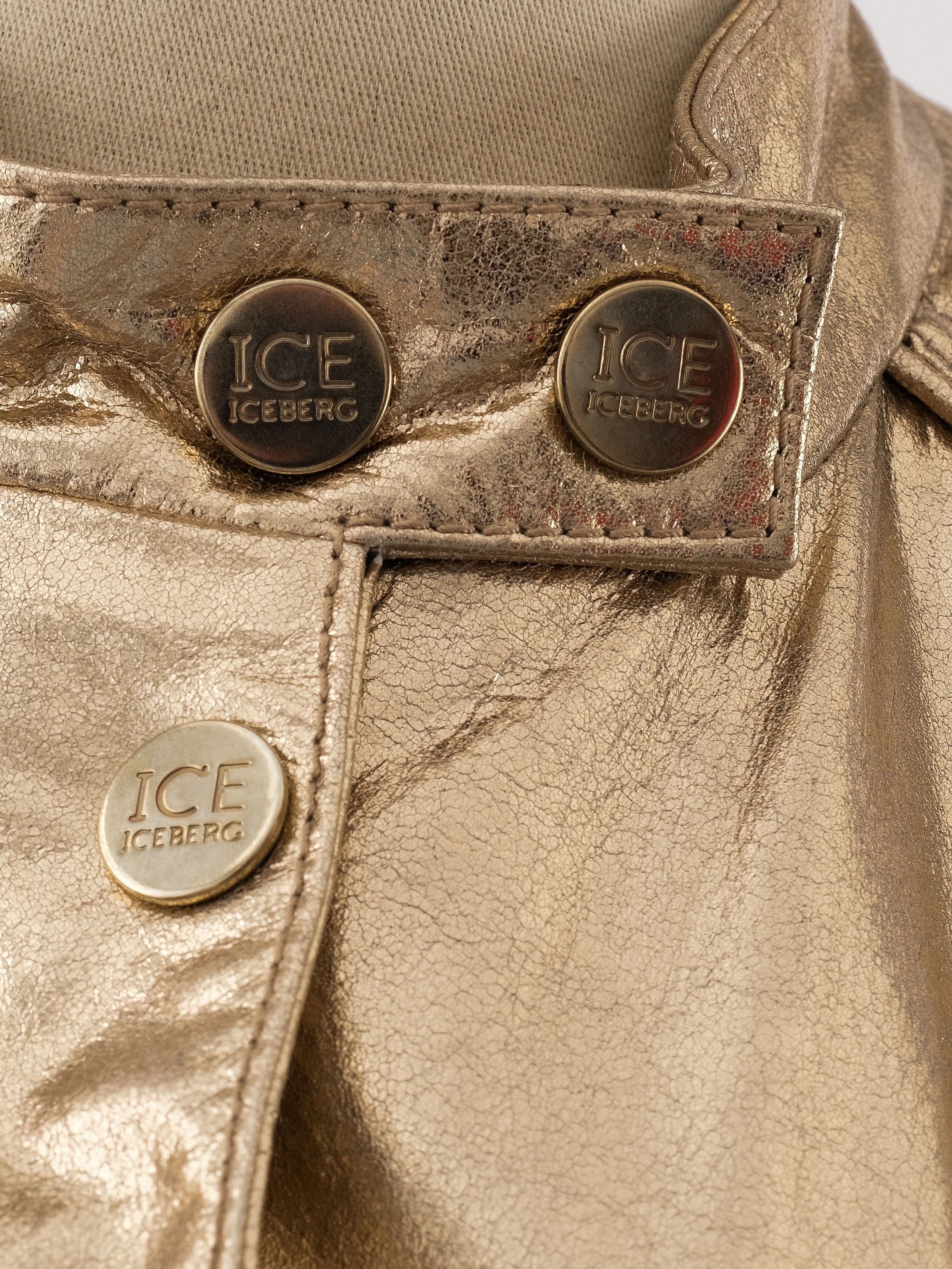 Excellent Iceberg Yellow Leather Jacket Size S with Quilted Detail