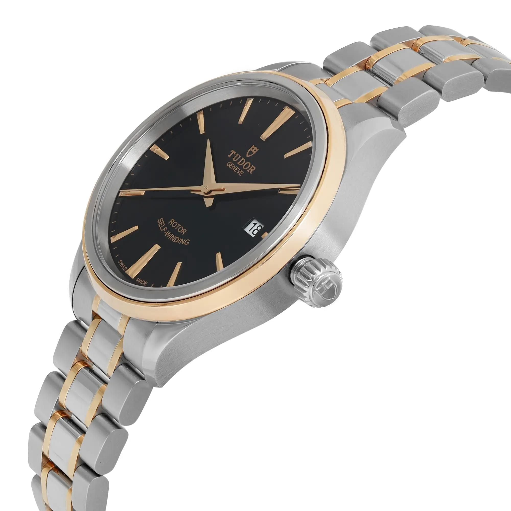 Tudor Style 38mm 18K Yellow Gold Steel Black Dial Automatic Watch 12503-0003