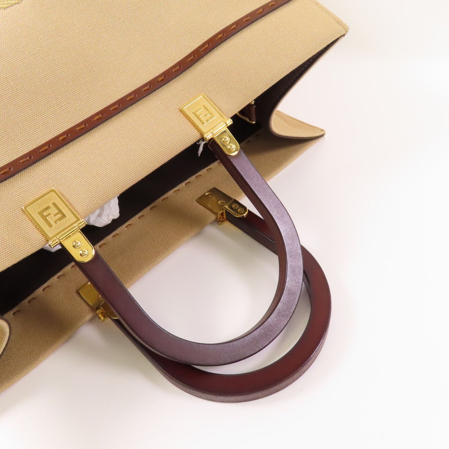 Fendi Canvas Sunshine Medium Gold Hand-handed Bag For Shoulders And Backs 2way Shoulder Bag Brown Canvas 8bh 386