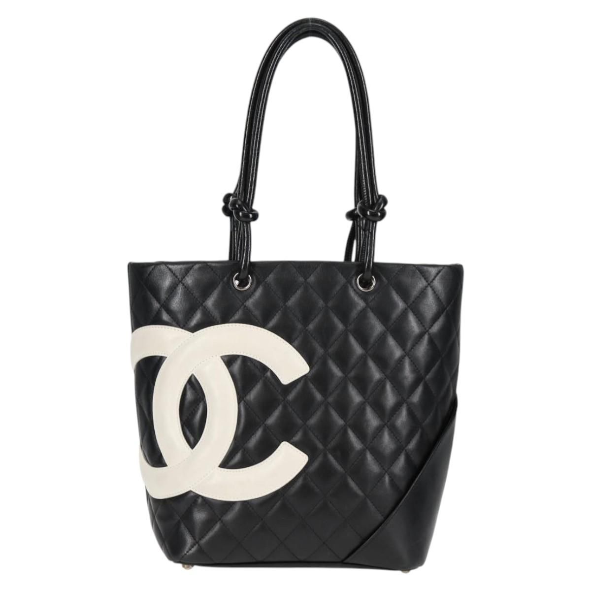 Chanel Matelasse Cambon Line Coco Mark Tote Bag Lambskin Black Cc Auth