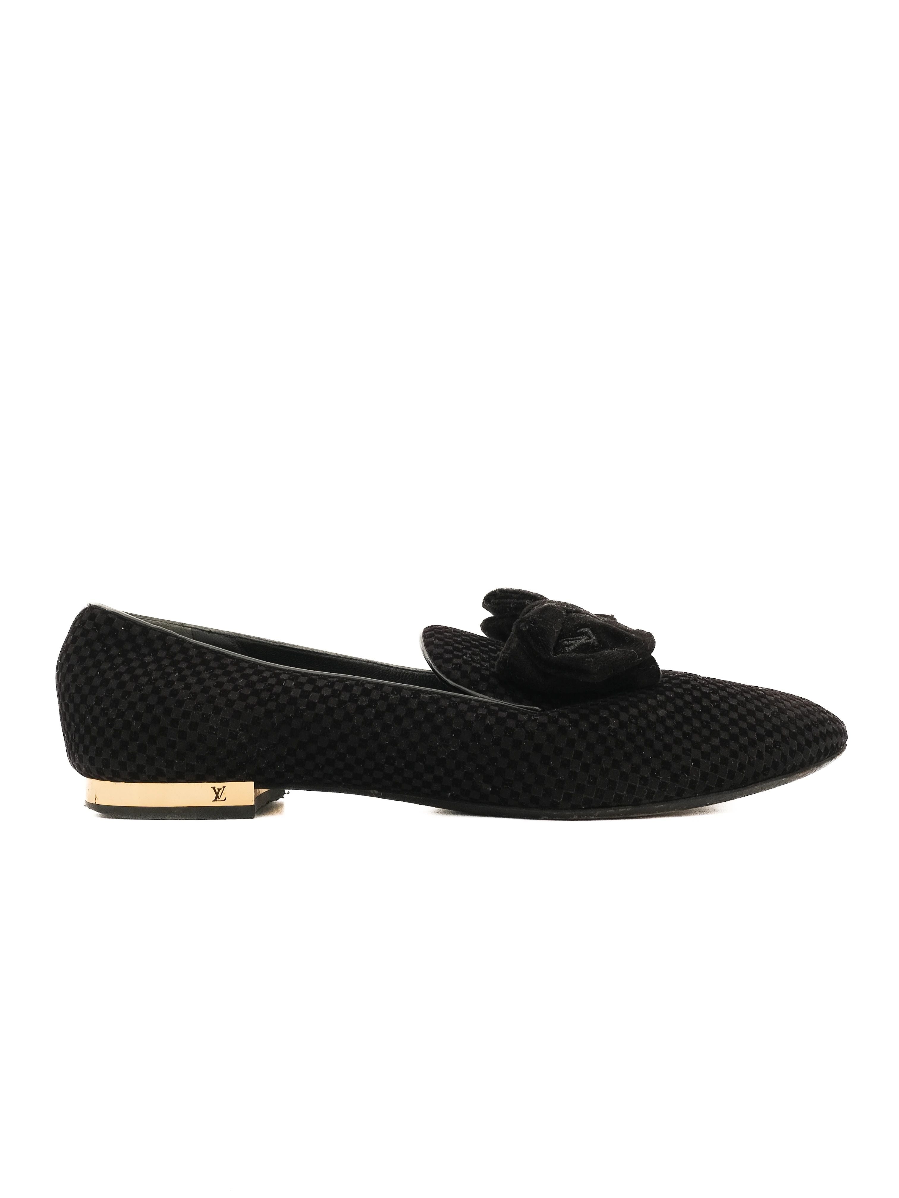 Excellent Louis Vuitton Black Textile Flat Shoes Size 38 with Bow