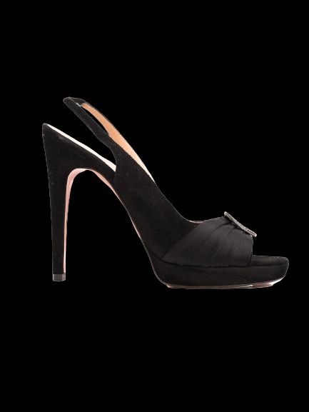 Excellent Casadei Black Leather Slingback Peep-Toe Shoes Size 38.5