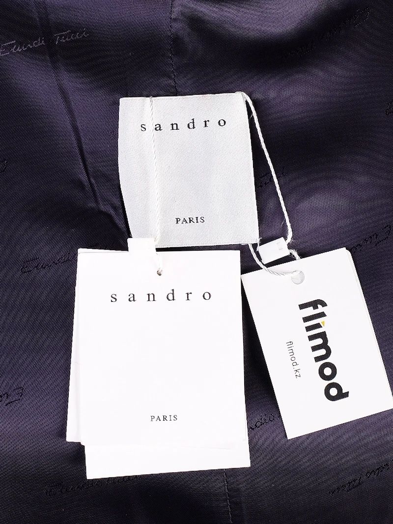 NEW Sandro Black Wool Overcoat with Contrast Collar Size S