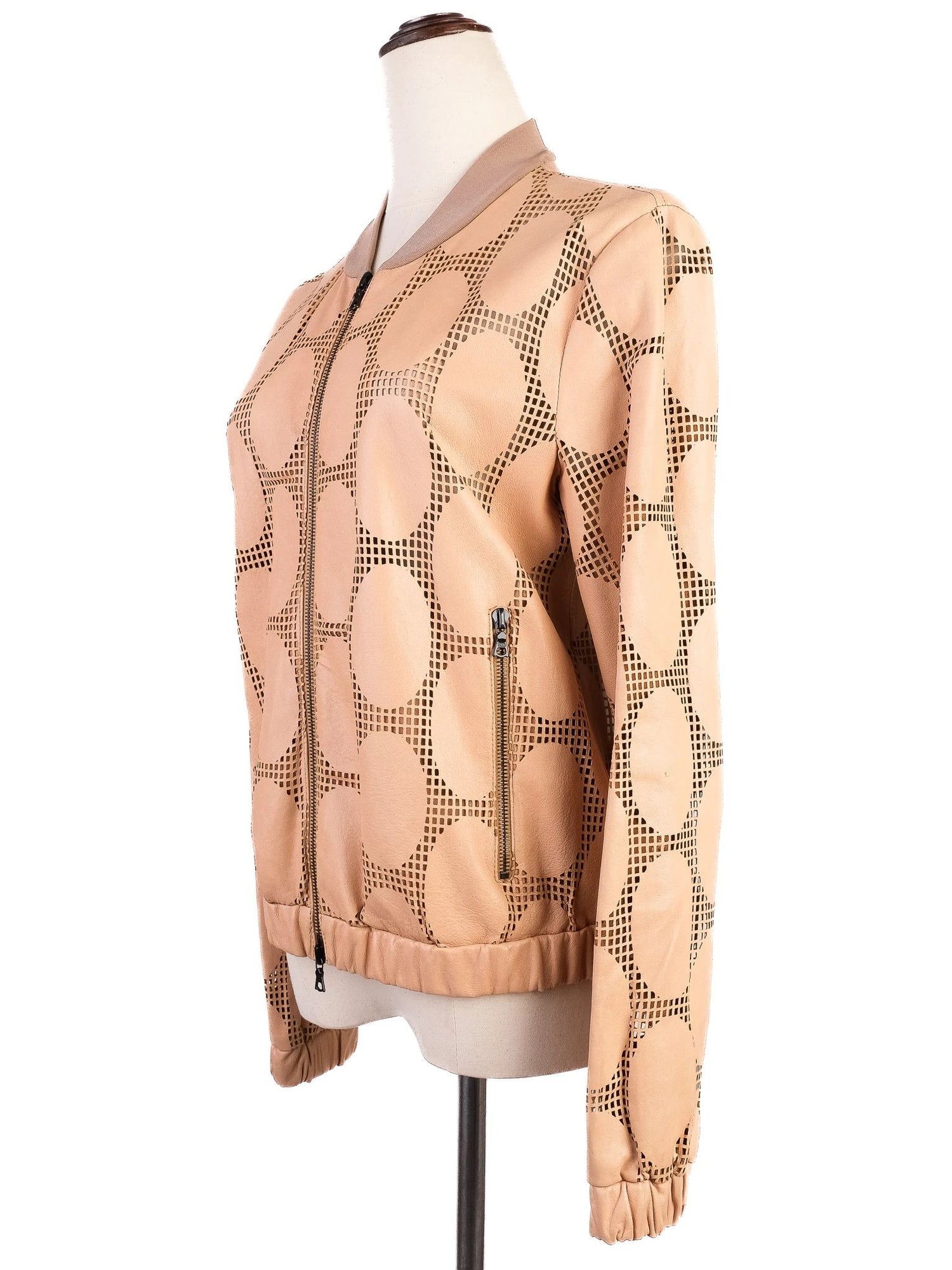 Excellent DROMe Orange Leather Bomber Jacket Size S with Cutouts