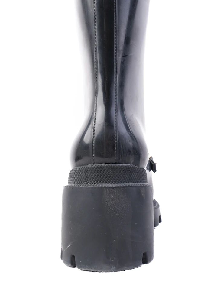 Excellent Gucci Black Knee-High Platform Boots with Gold Buckle Detail