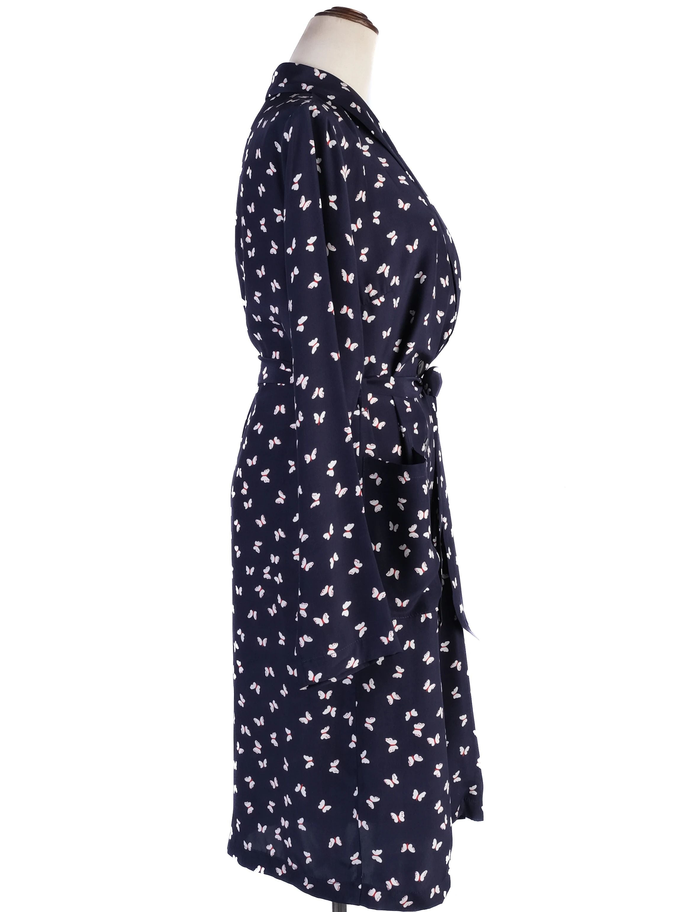 Excellent P.A.R.O.S.H. Silk Robe Butterfly Pattern Dark Blue Women