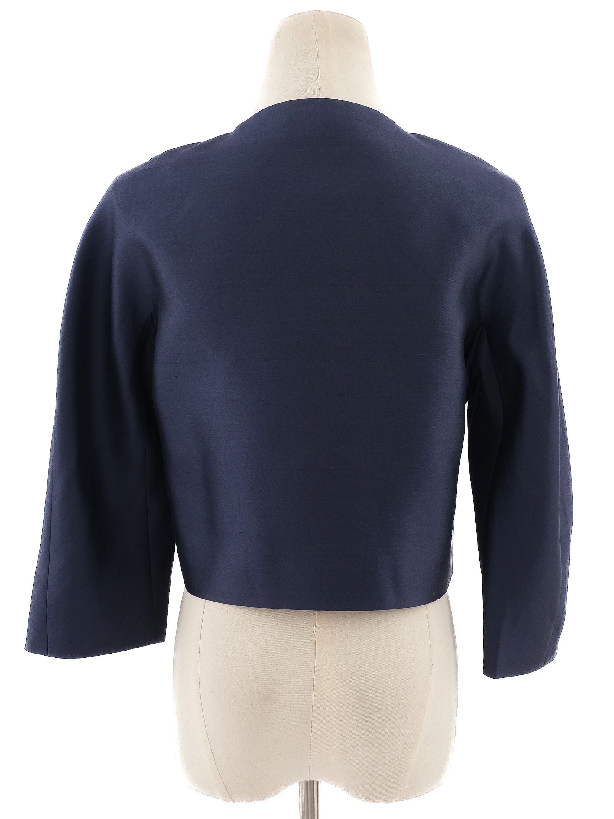 Excellent Max Mara Navy Blue Cropped Jacket Size S 100% Silk