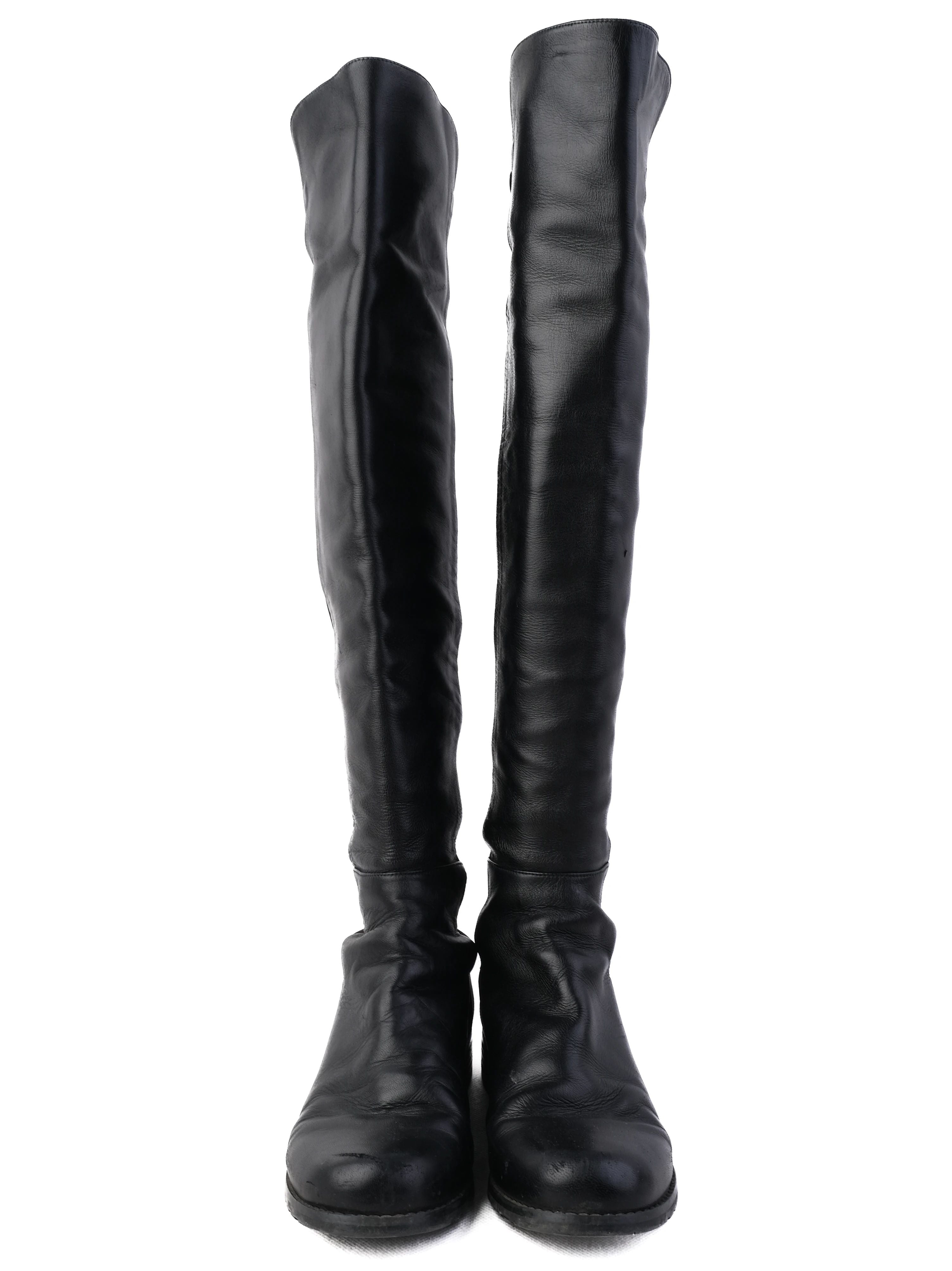 Excellent Stuart Weitzman Black Leather Knee-High Boots Size 37