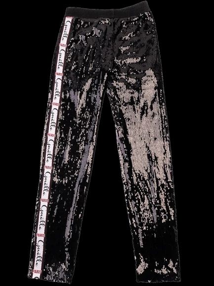 Excellent GAèLLE PARIS Black Sequin Pants with Logo Stripe Size S