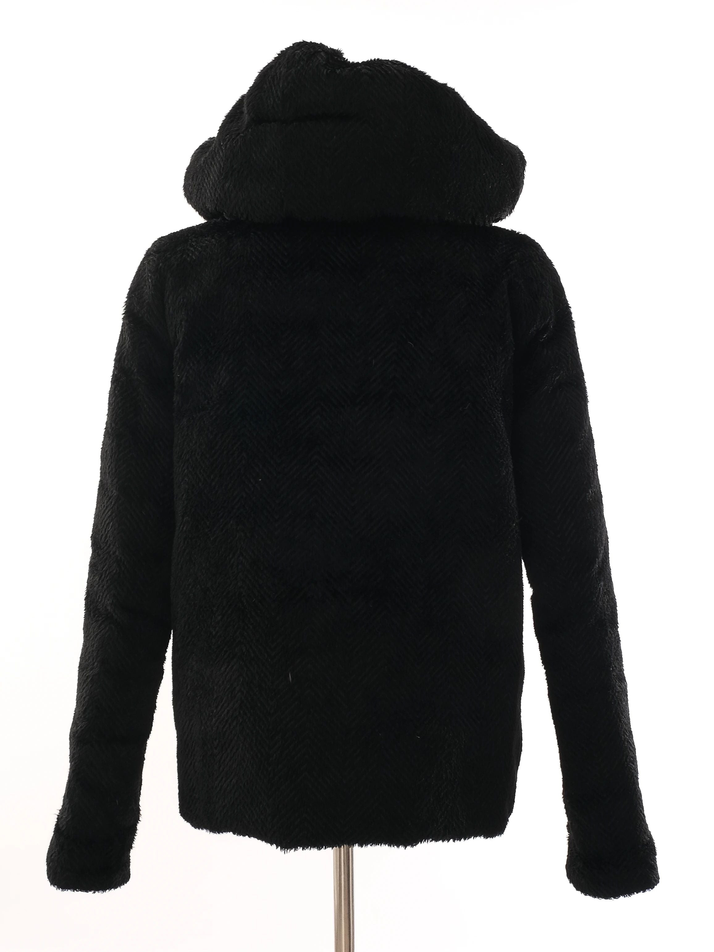 Excellent Marella Black Fur-Textured Jacket with Hood Size M