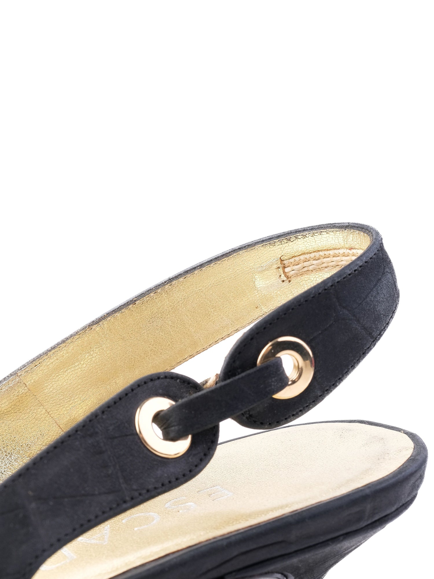 Escada Black Leather Slingback High Heel Shoes with Metal Eyelets