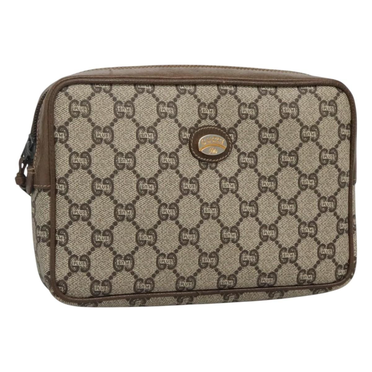 Gucci Gg Plus Supreme Clutch Bag Pvc Beige Brown Auth