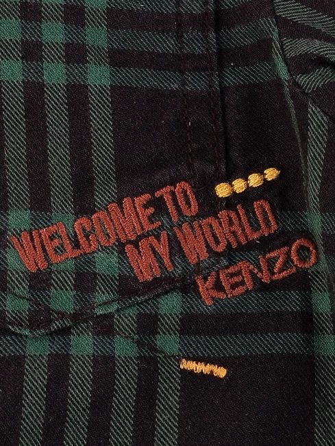 Excellent Kenzo Kids Green Cotton Plaid Shirt Size 3 with Embroidery