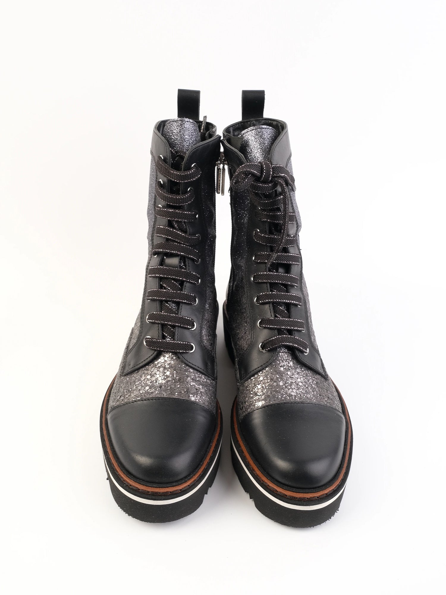 Excellent Pollini Gray Leather Lace-Up Boots Size 39