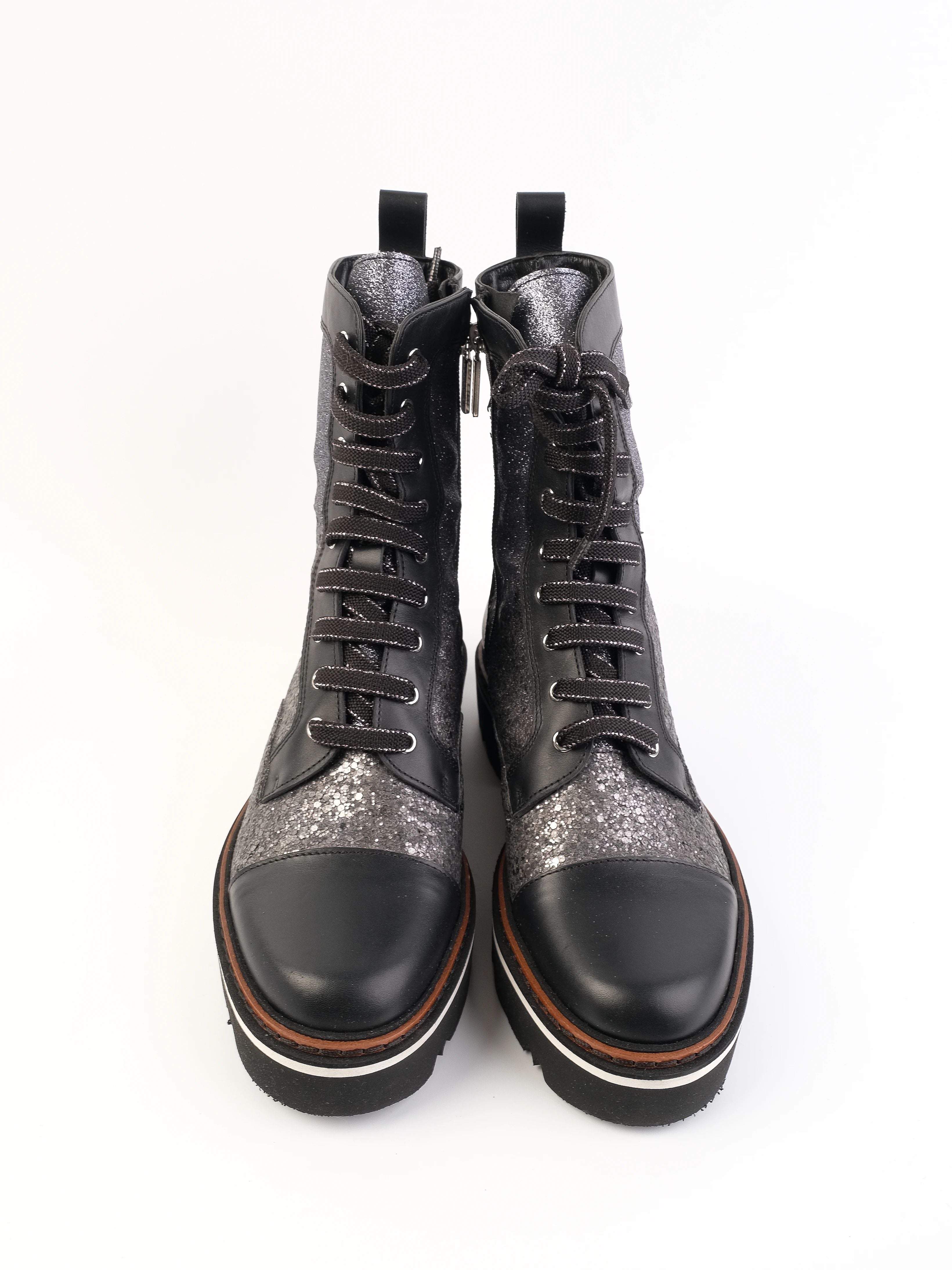 Excellent Pollini Gray Leather Lace-Up Boots Size 39