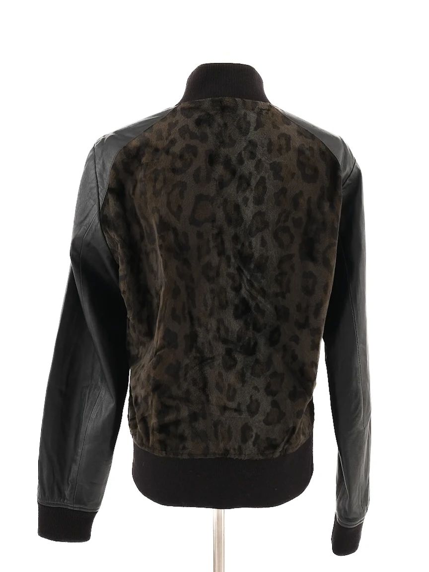 Excellent The Kooples Black Leopard Print Bomber Jacket Size M