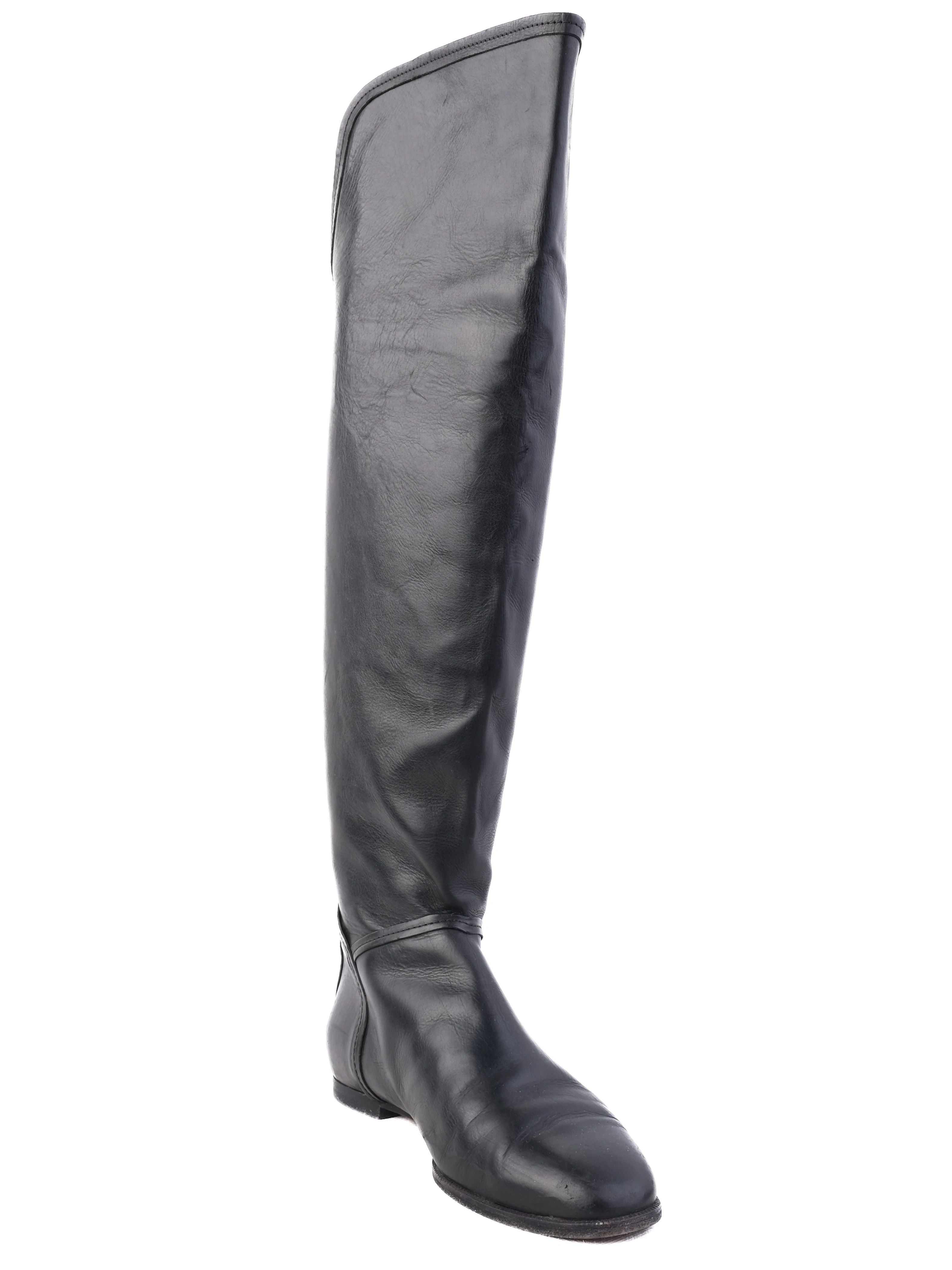 Good Jimmy Choo Black Leather Riding Boots Size 37
