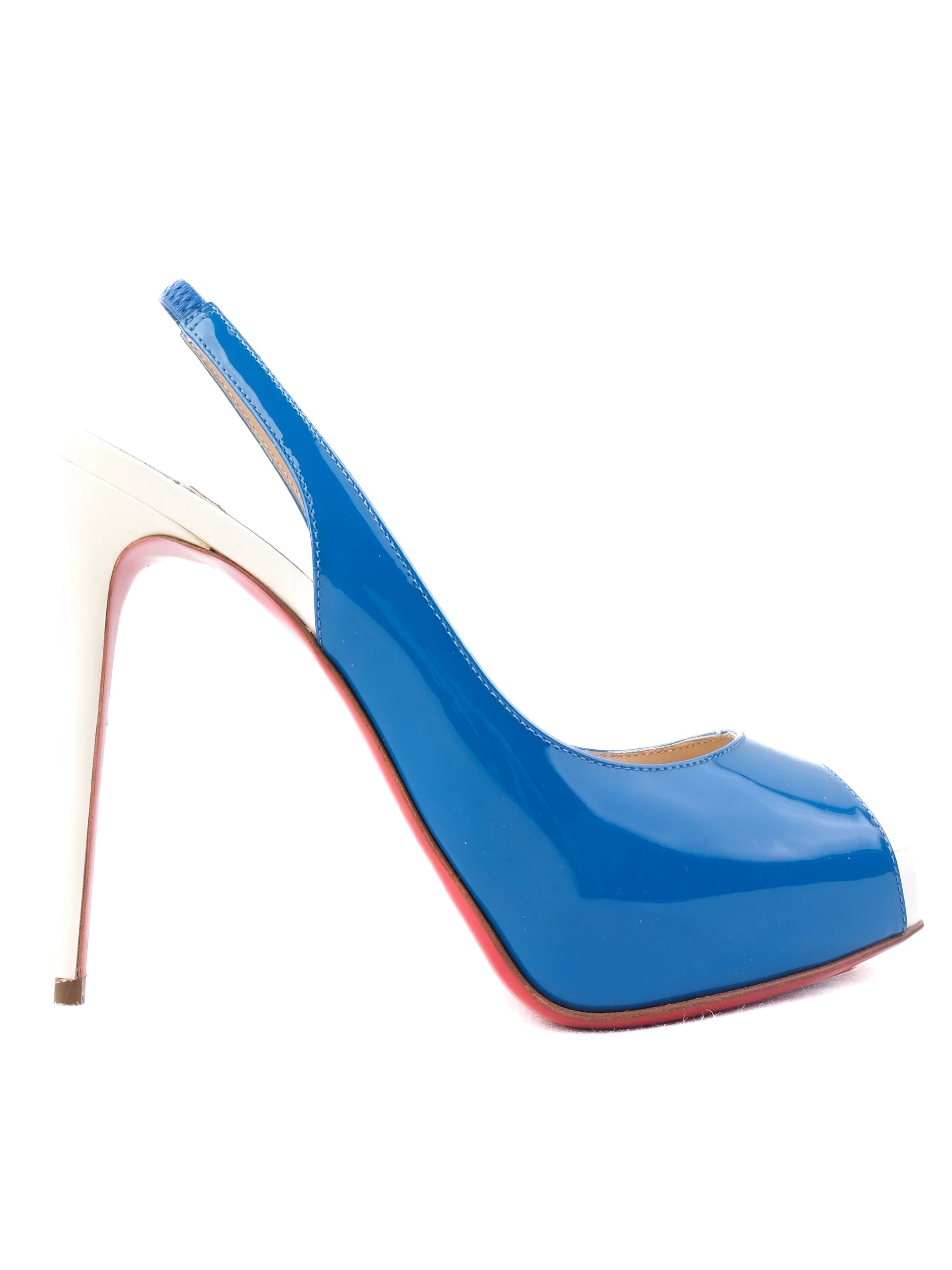 Perfect Christian Louboutin Blue Leather Slingback Peep-Toe Stiletto 35.5