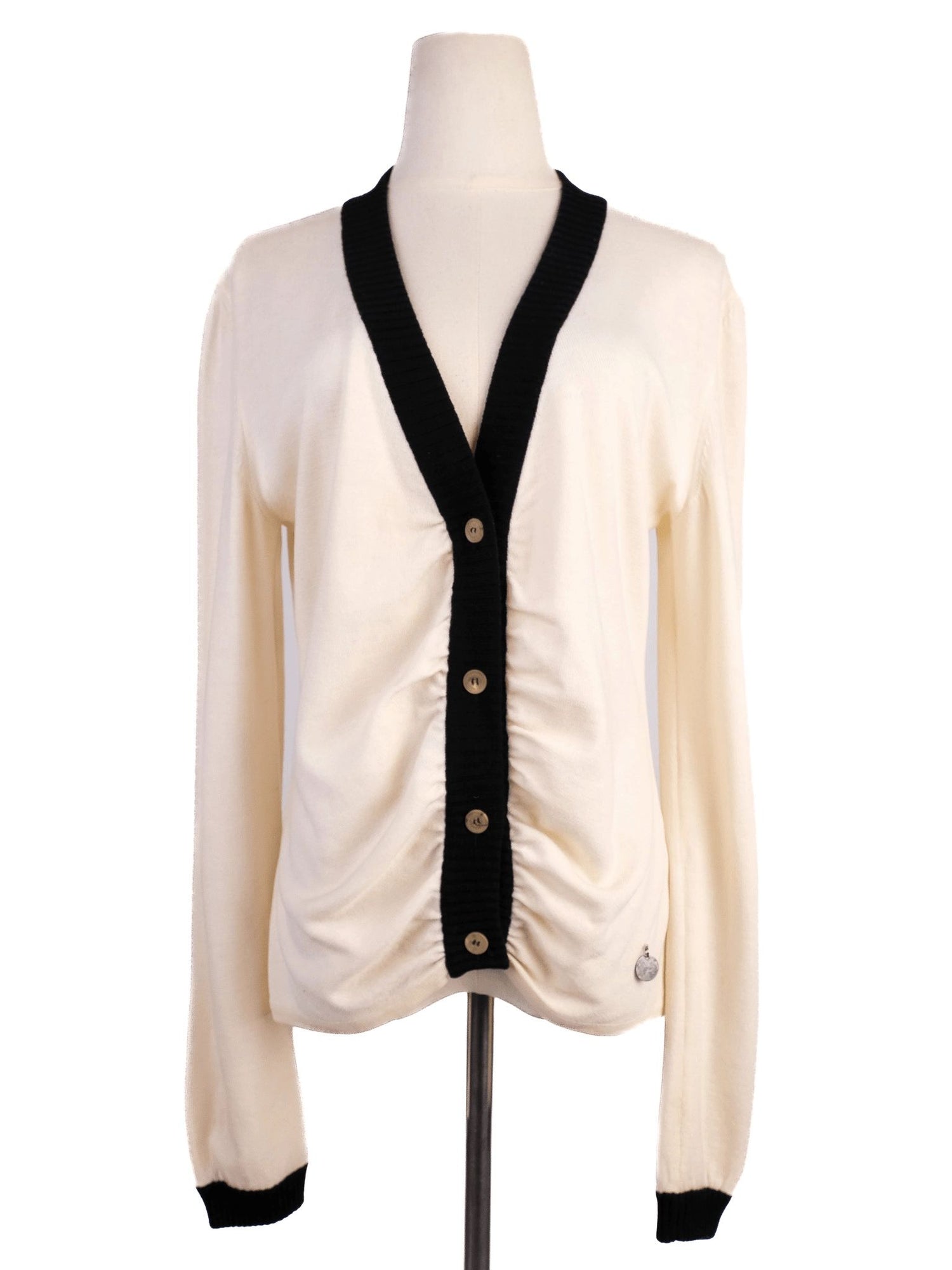 Excellent Valentino White Wool Cardigan Size M with Black Trim