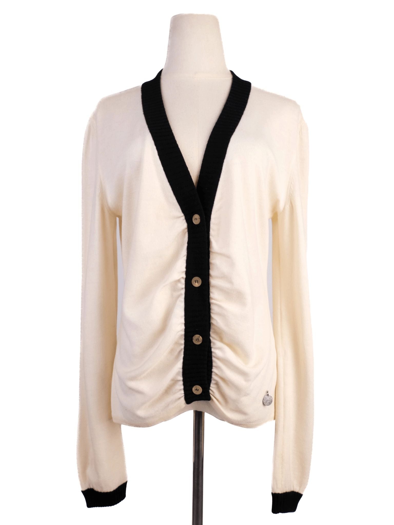Excellent Valentino White Wool Cardigan Size M with Black Trim