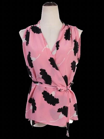 Moschino Excellent Pink Floral Silk Blouse Wrap Style Size S