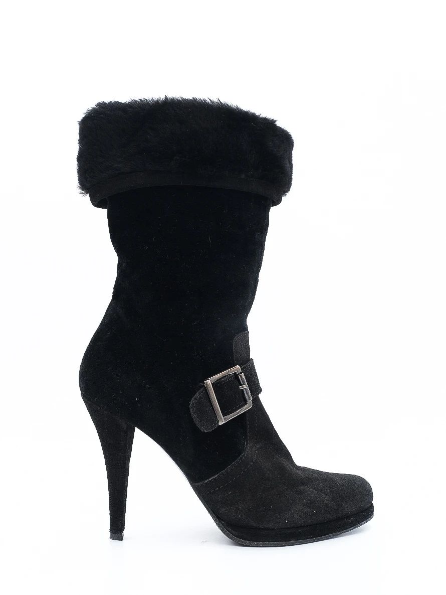 Excellent GF Ferre Black Leather High-Heeled Ankle Boots Size 38.5