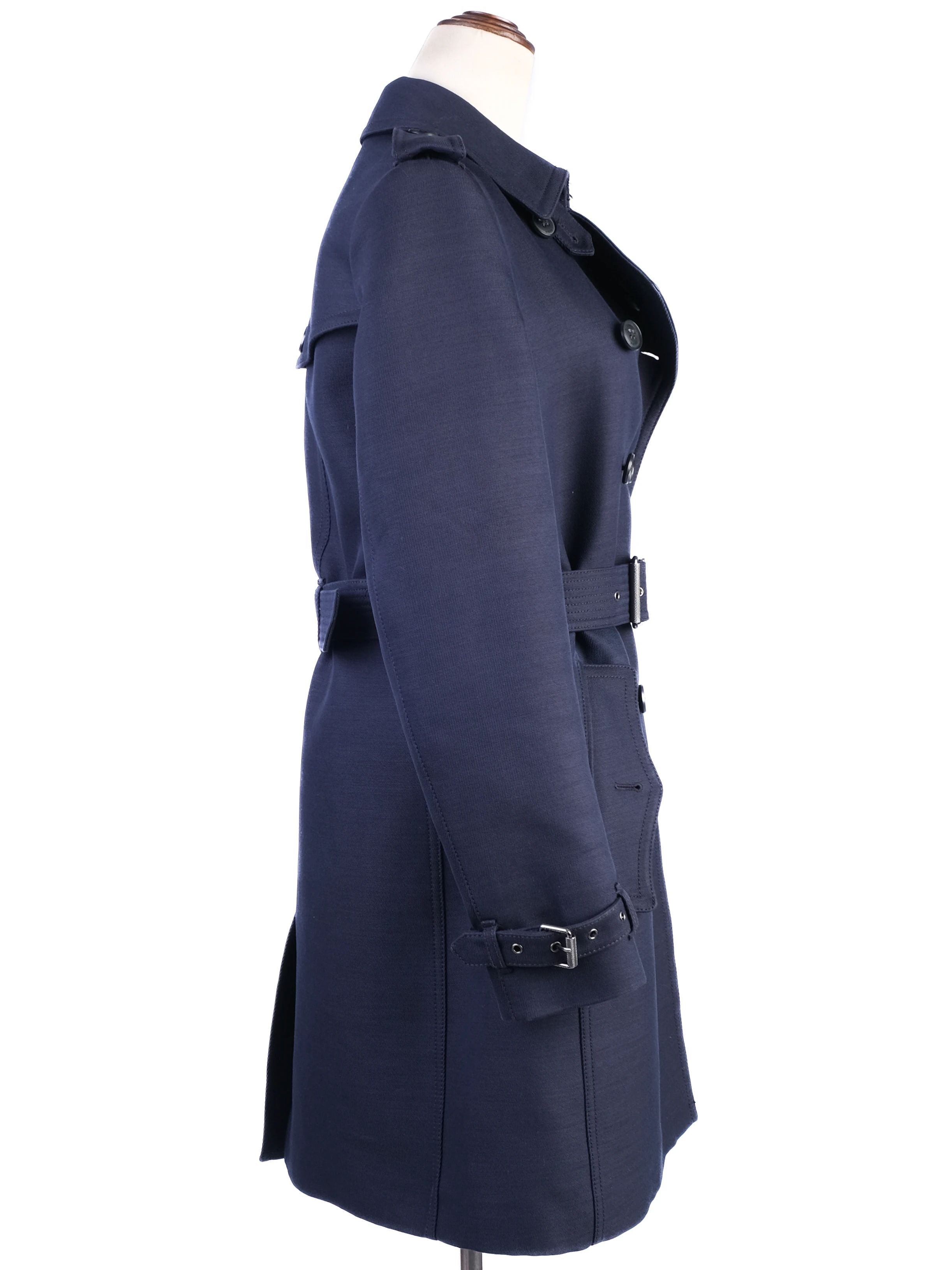 Burberry Blue Wool Trench Coat Women&