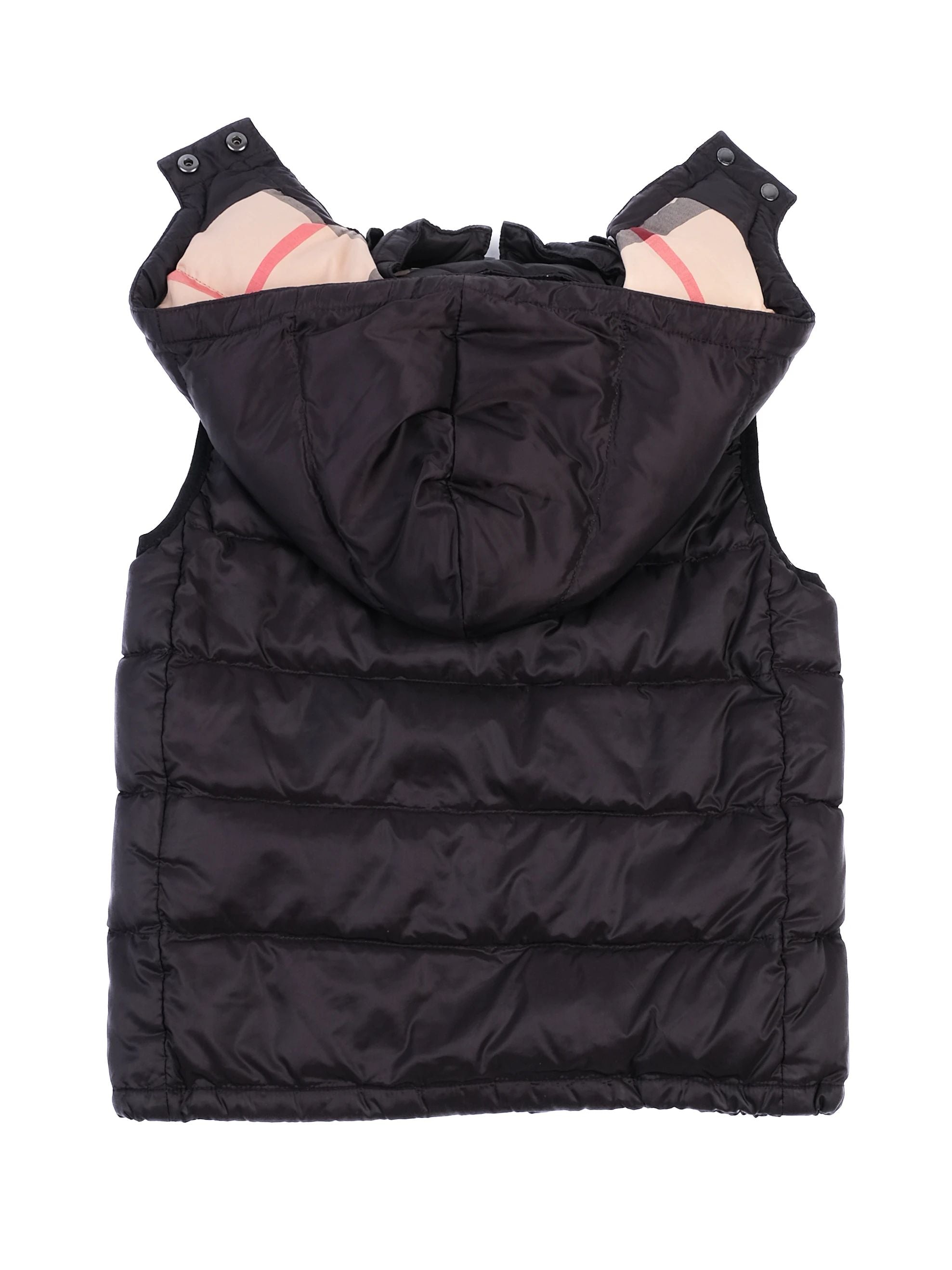 Excellent Burberry Children Black Quilted Hooded Vest for Kids