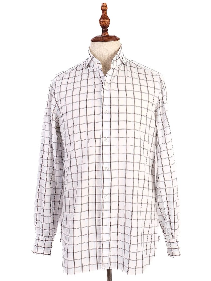 Perfect Isaia White Cotton Checkered Shirt Size L for Men