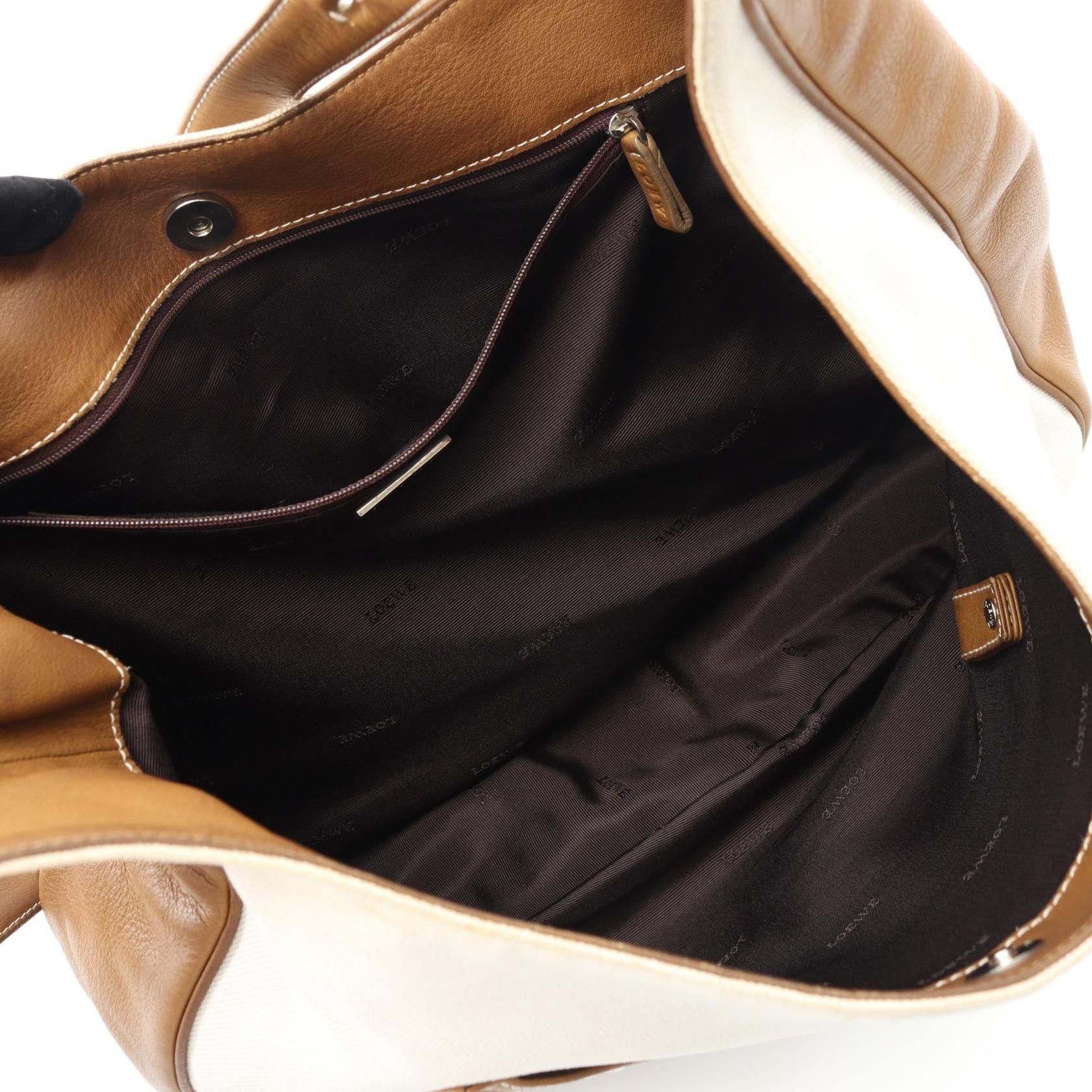 Loewe Anagram Shoulder Bag White Brown Canvas