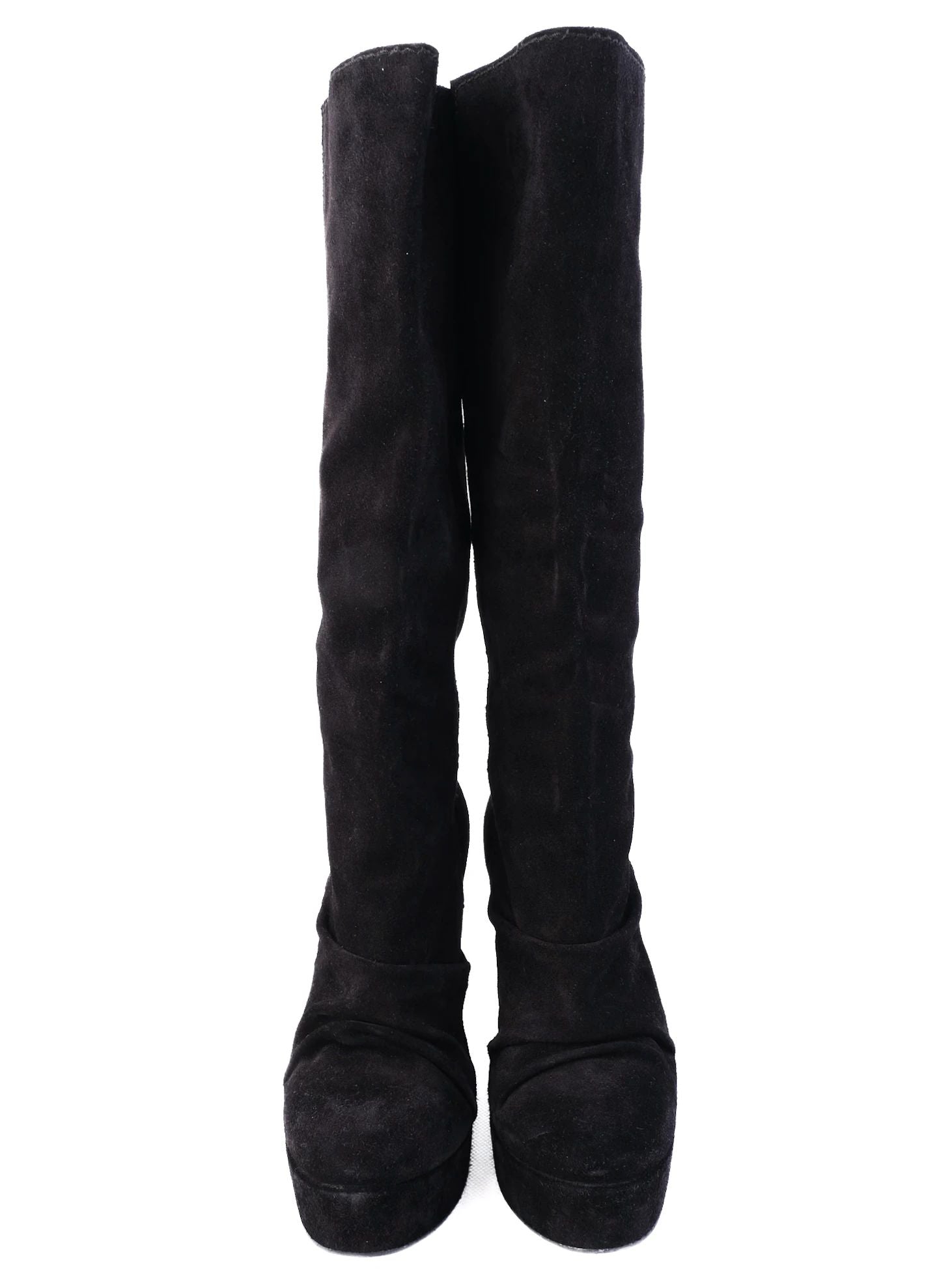 Average Condition Pedro Garcia Black Suede Knee-High Wedge Boots Size 38
